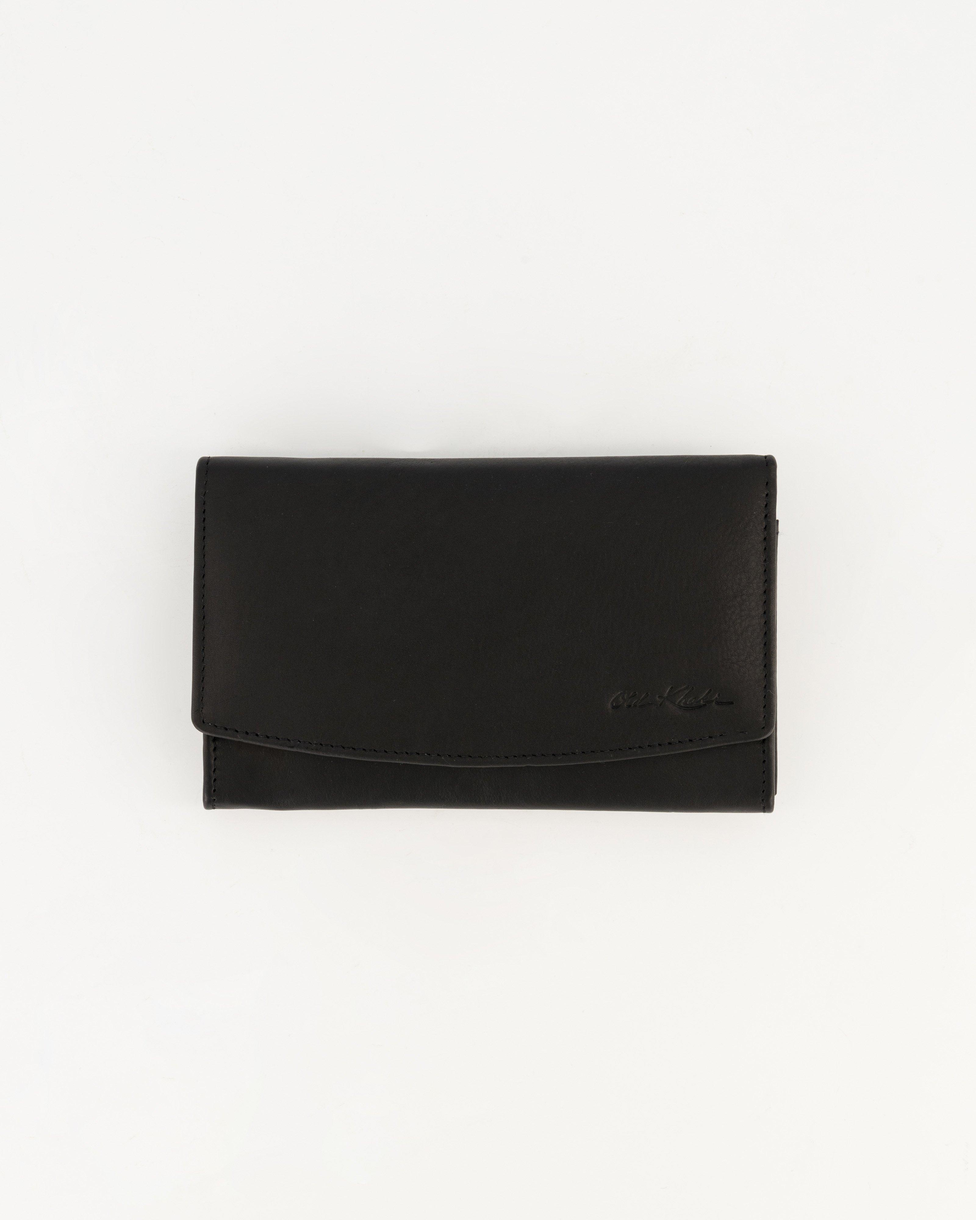 Zintle Fold-Over Leather Wallet -  Black