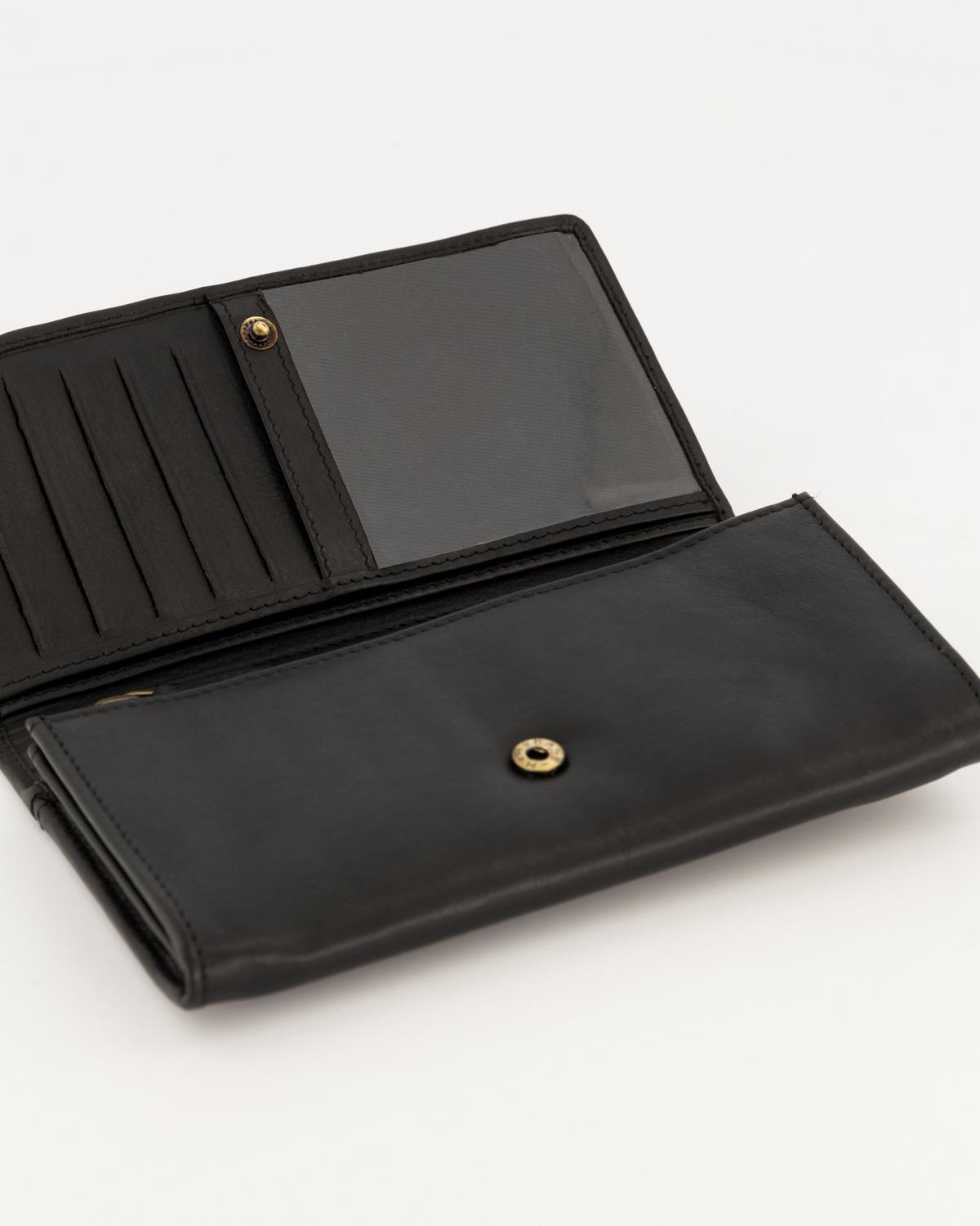 Zintle Fold-Over Leather Wallet -  Black
