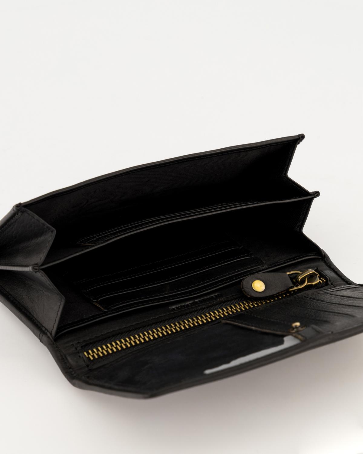 Zintle Fold-Over Leather Wallet -  Black