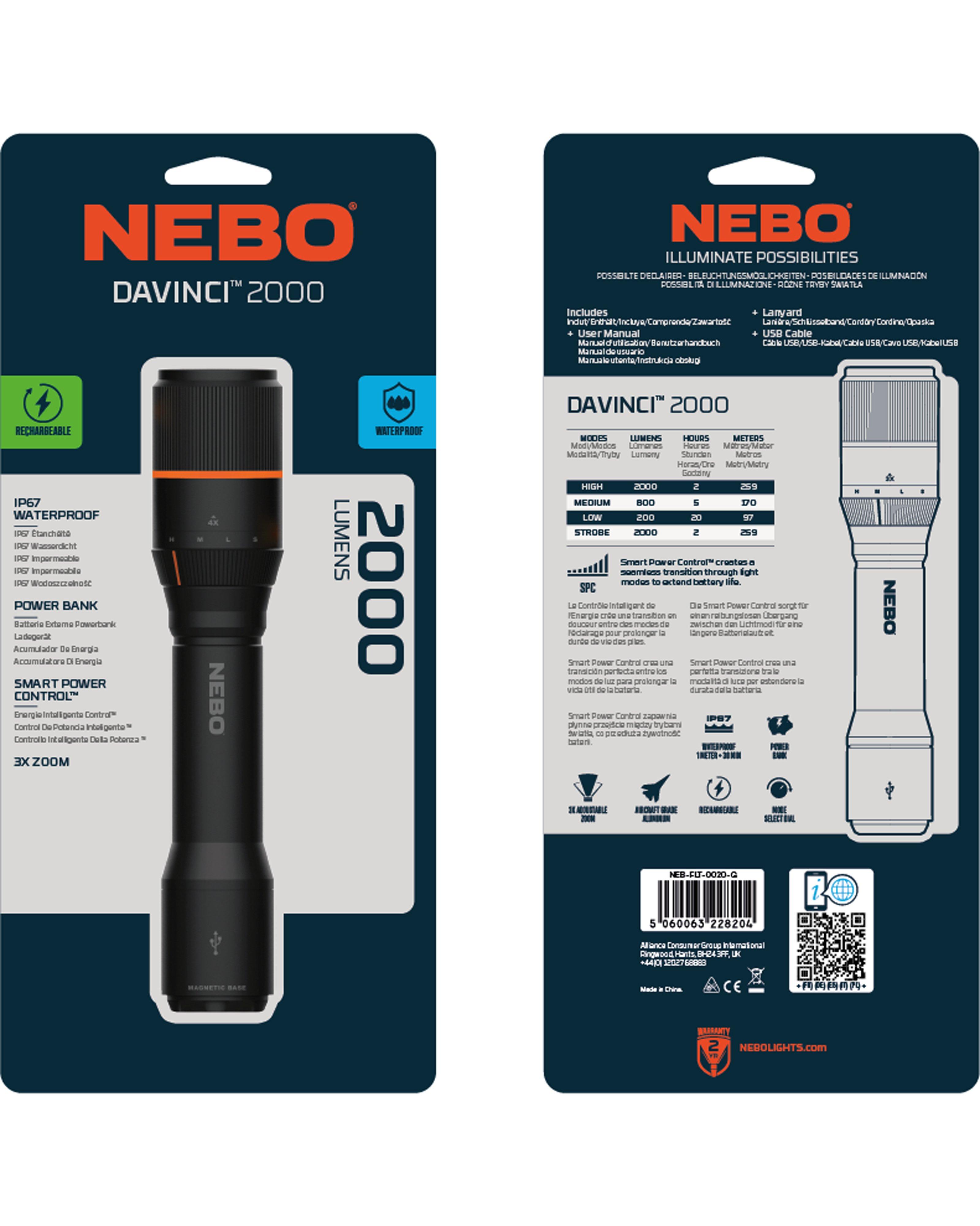 Nebo Davinci™ 2000 Lumen Rechargeable Torch -  Black