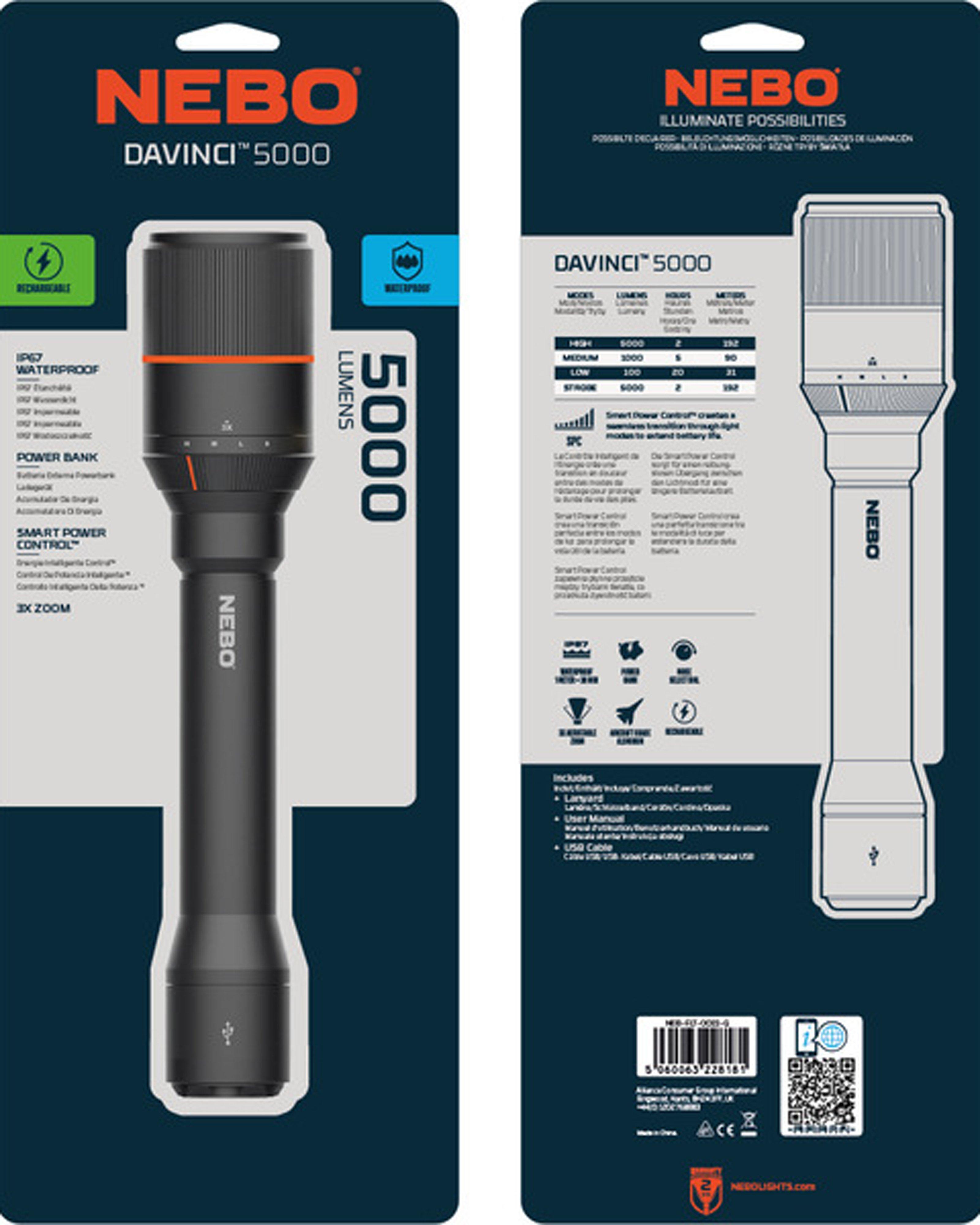 Nebo Davinci™ 5 000 Lumen Rechargeable Torch -  Black