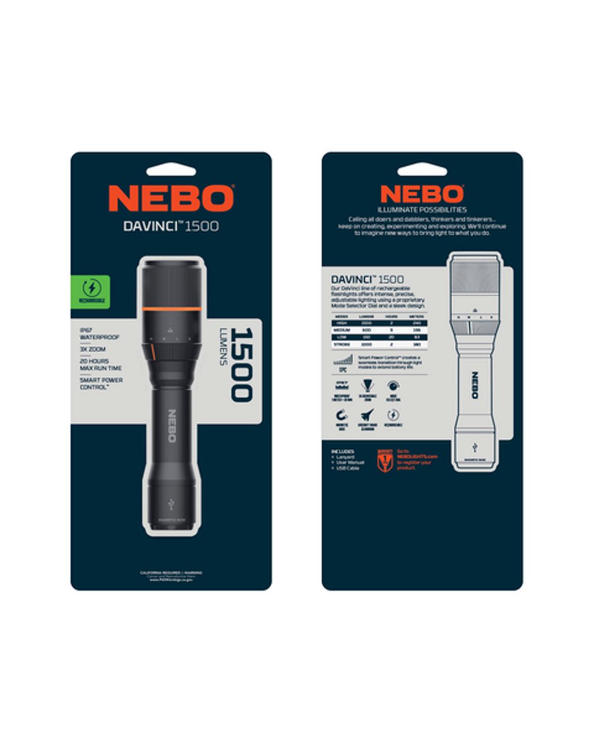 Nebo Davinci™ 1500 Lumen Rechargeable Torch -  Black