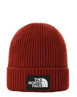 The North Face Logo Box Cuffed Beanie -  burgundy
