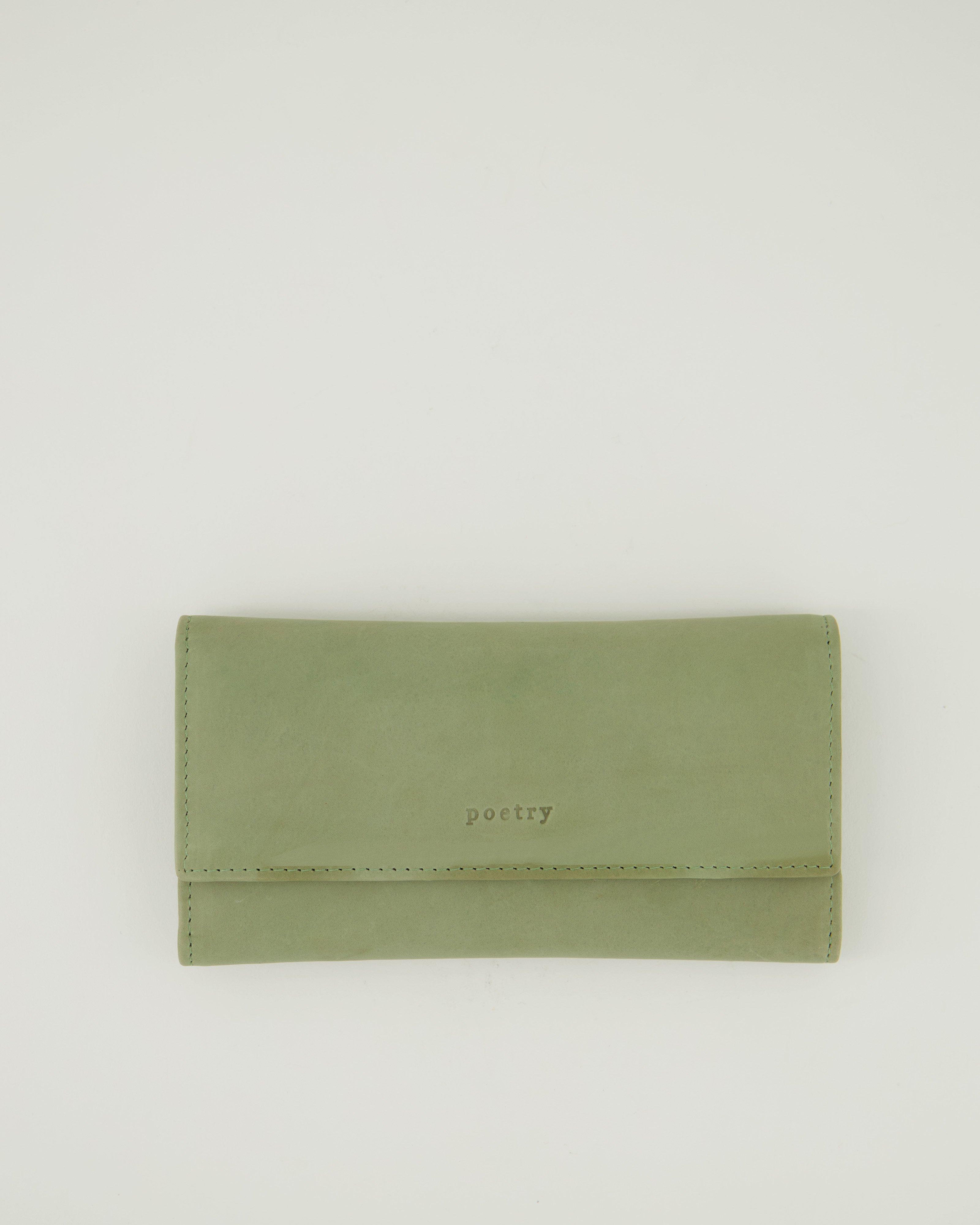 Sonia Structured Leather Wallet -  Green