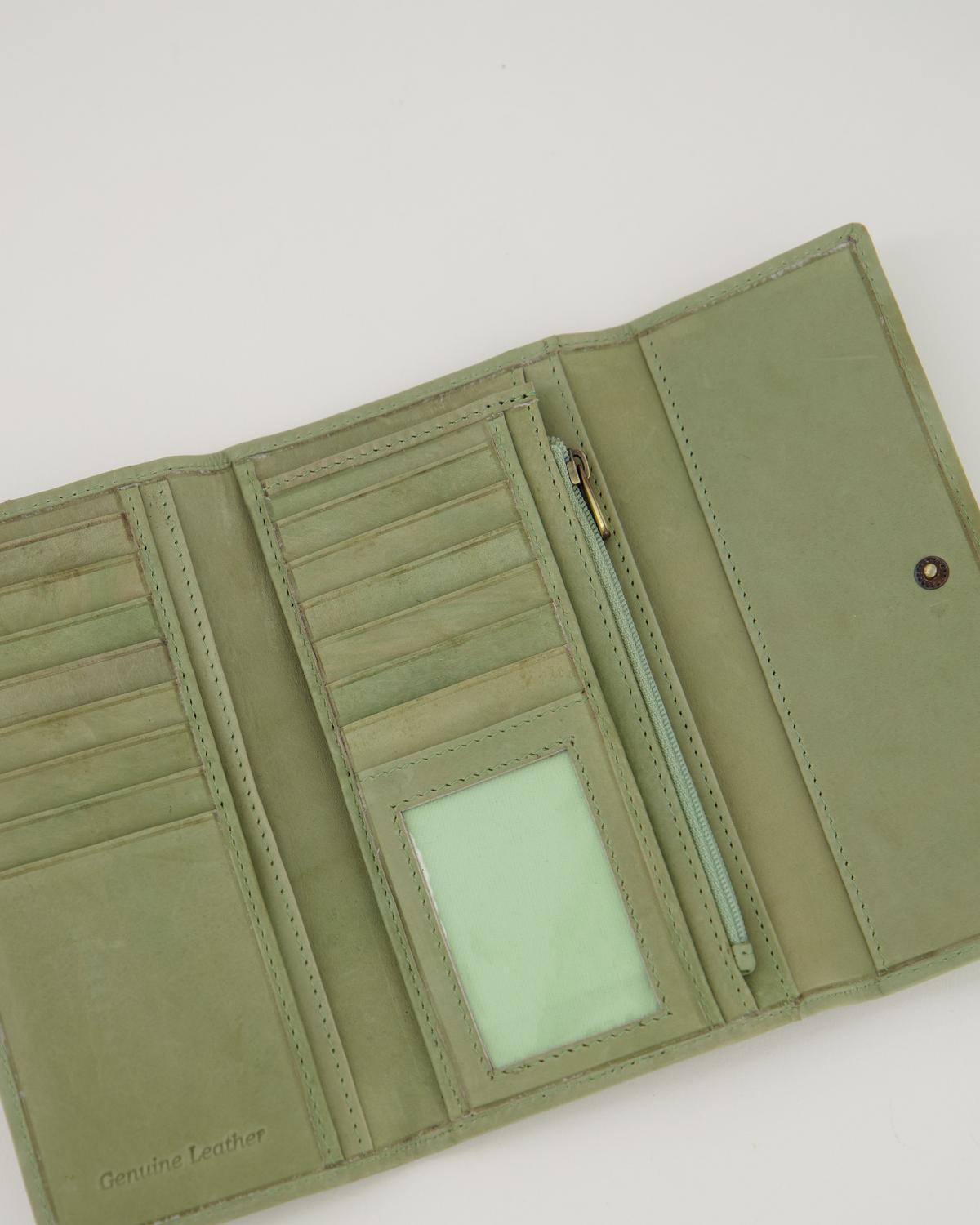 Sonia Structured Leather Wallet -  Green