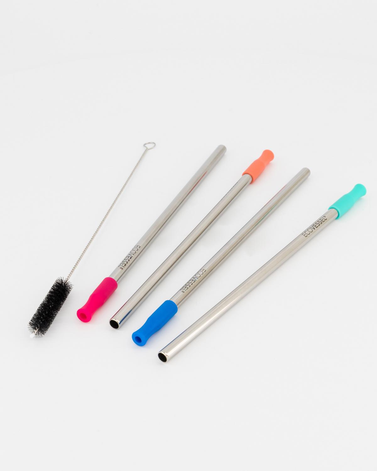 EcoVessel Four-Pack Stainless Steel Straw Set -  Assorted