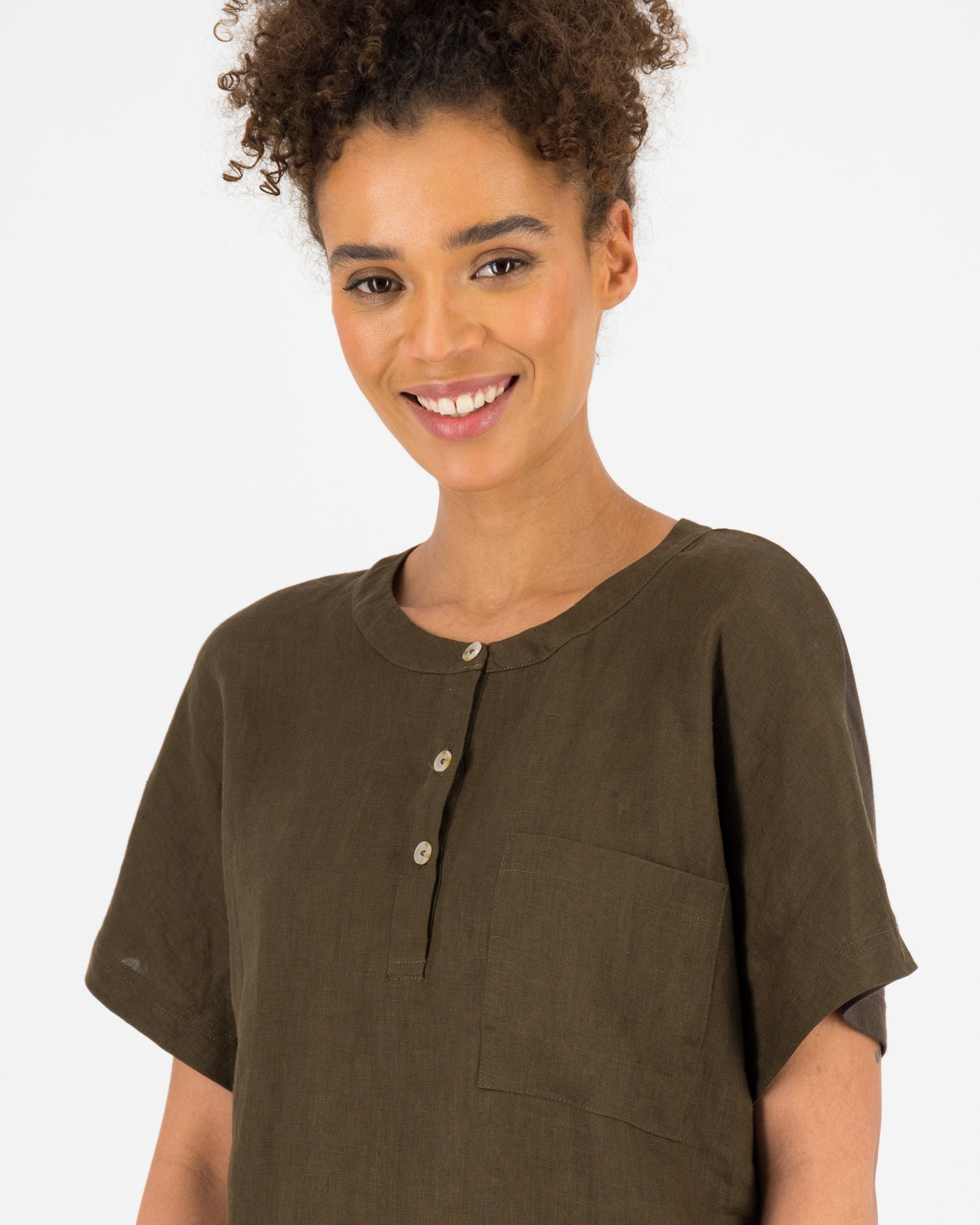 Rare Earth Women's Hannah Linen Knit Blouse -  Dark Green/Dark Olive