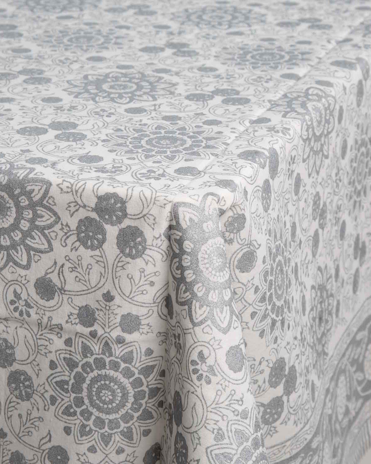 Silver Blockprint Tablecloth -  Silver