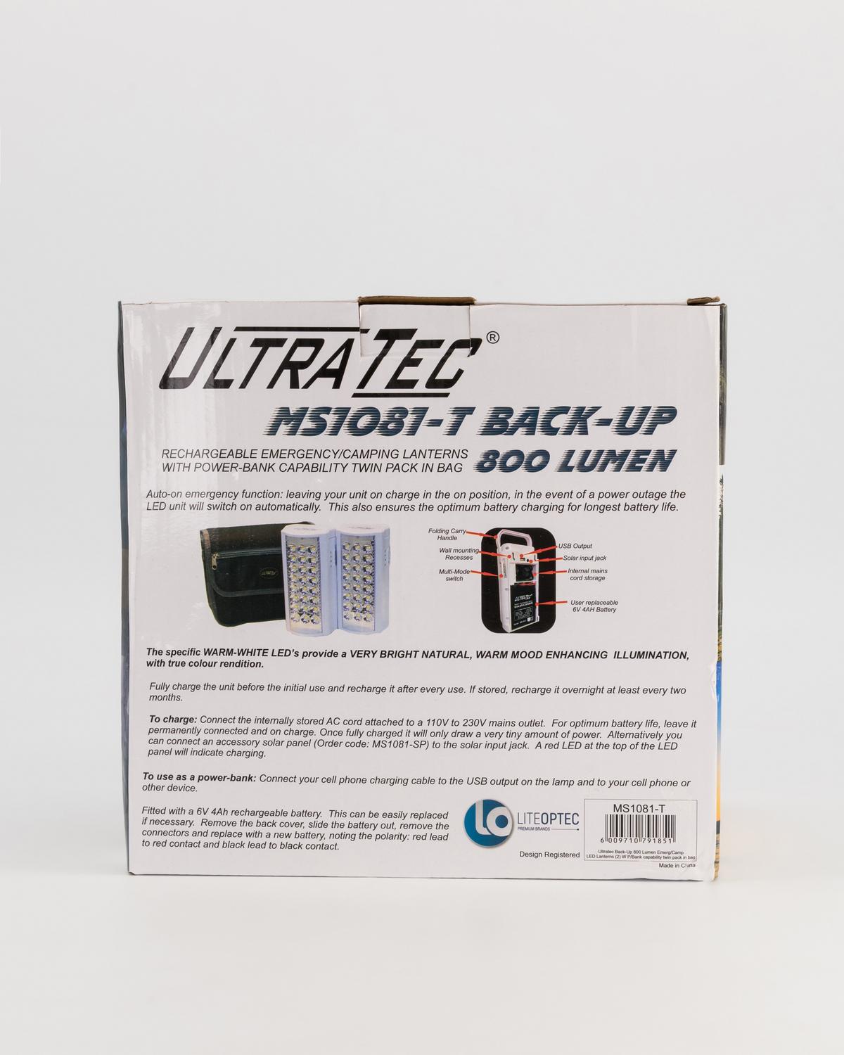 UltraTec  800-Lumen Lanterns with Power Bank -  No Colour