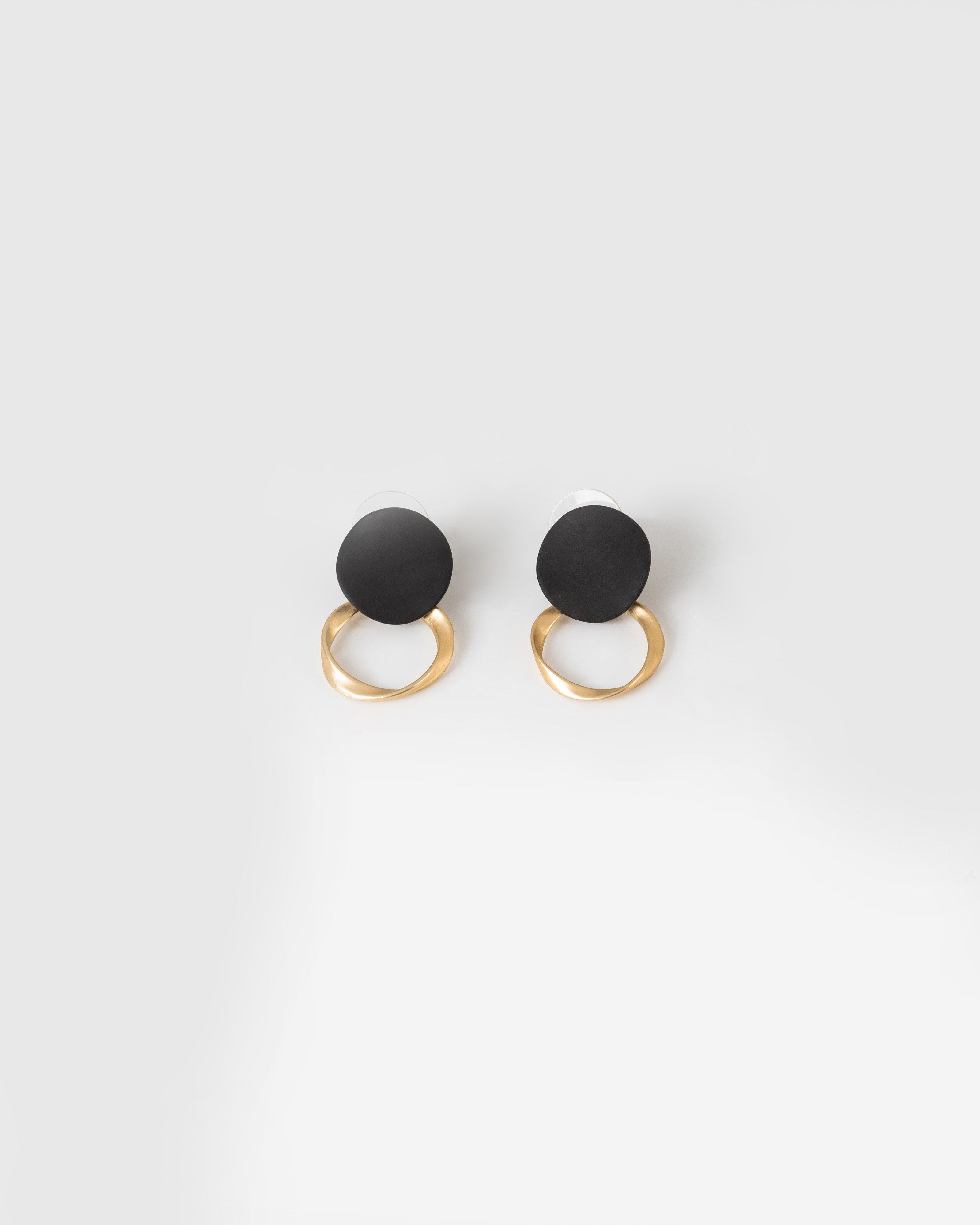 Twisted Disk Earrings -  Black