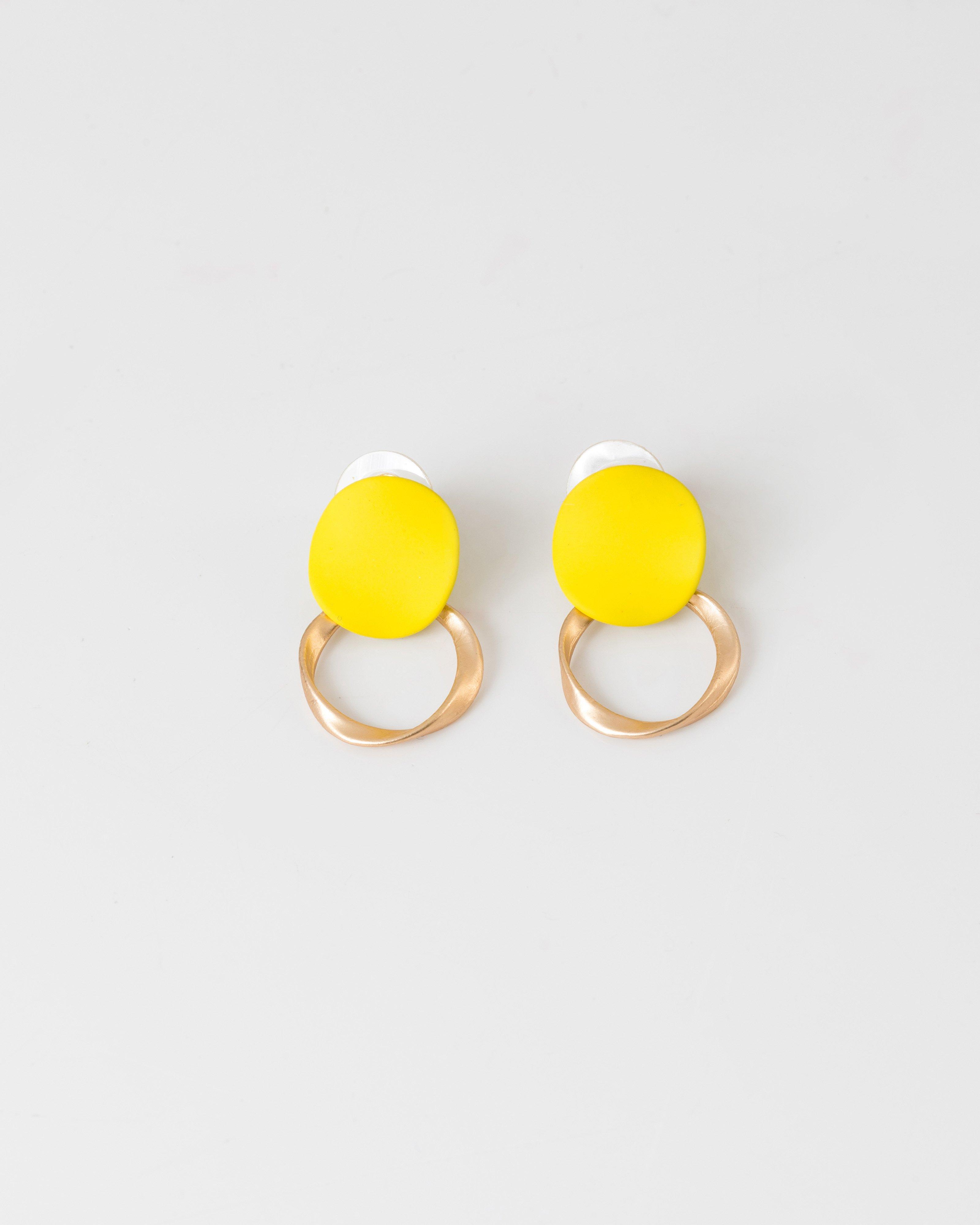 Twisted Disk Earrings -  Egg Yellow