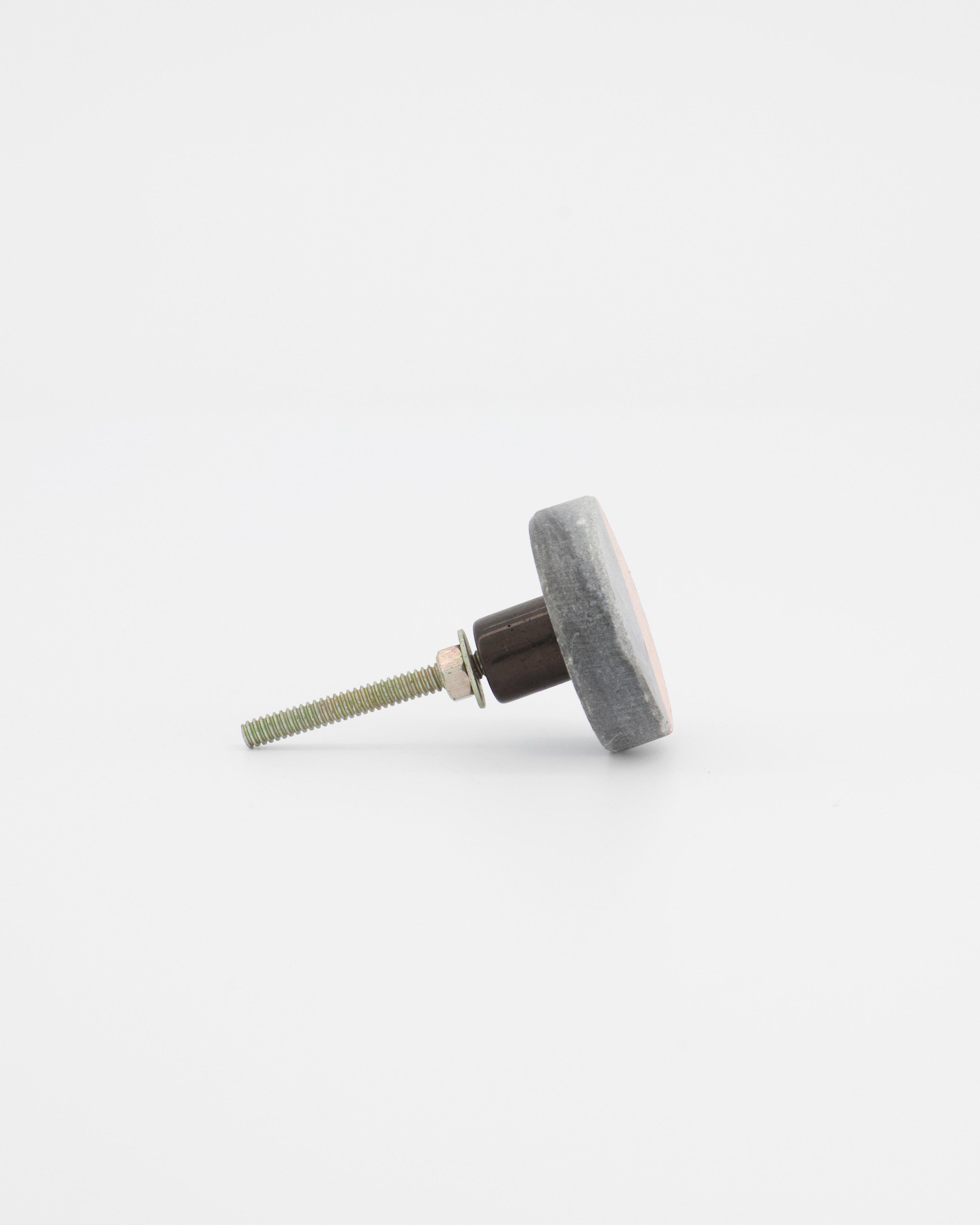 Grey Stone-Hammered Copper Round Knob -  Grey