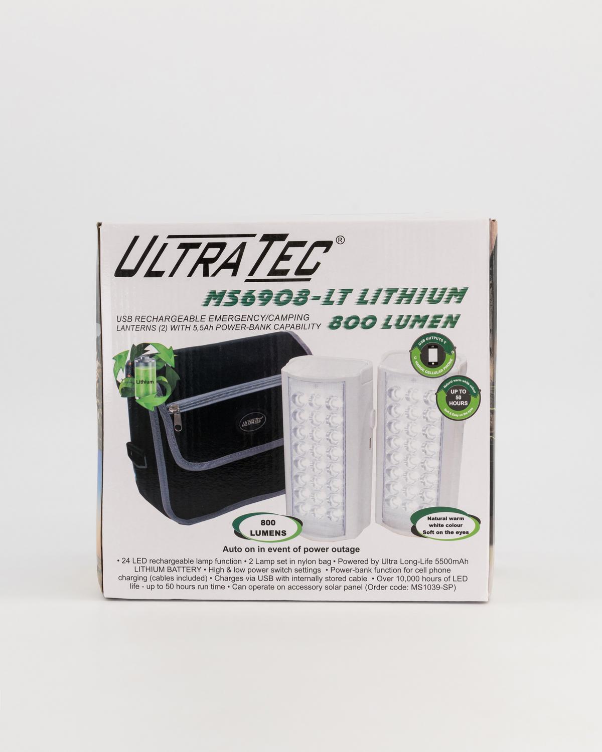 UltraTec 800-Lumen Lithium Battery Lanterns with Power Bank -  No Colour