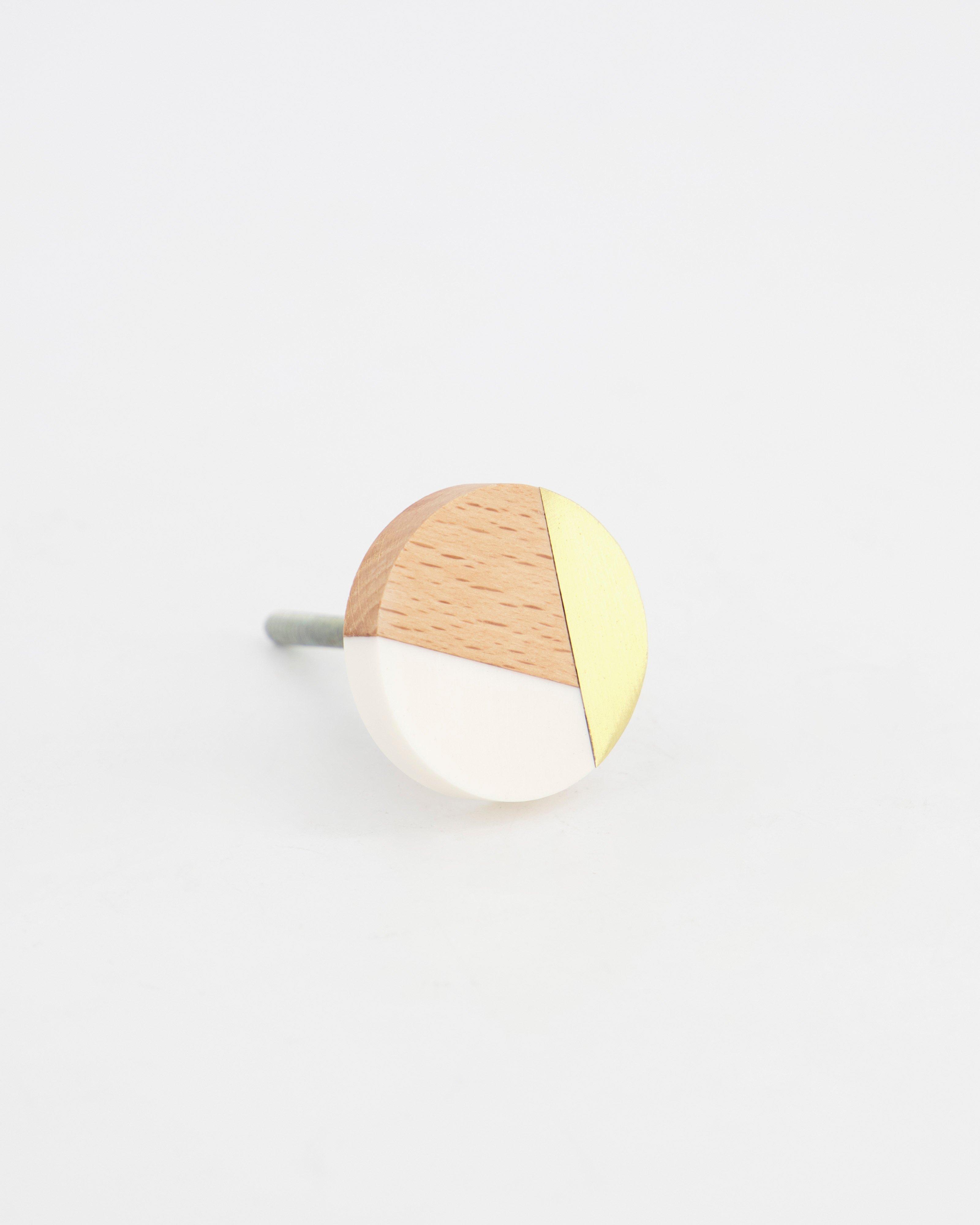 Wood, Metal and Colour Round Knob -  White