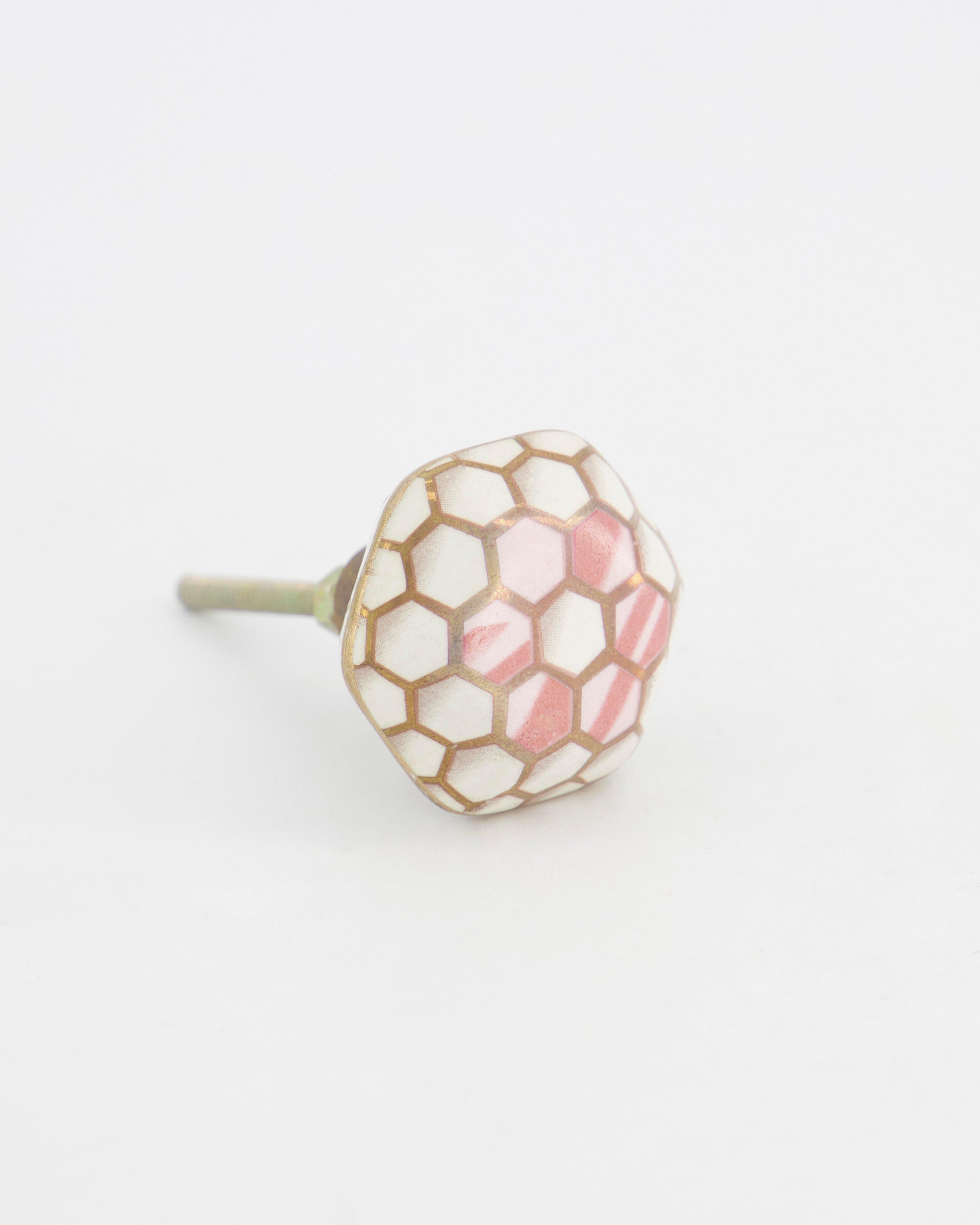 MOP Honeycomb Hexagonal Knob -  Light Pink