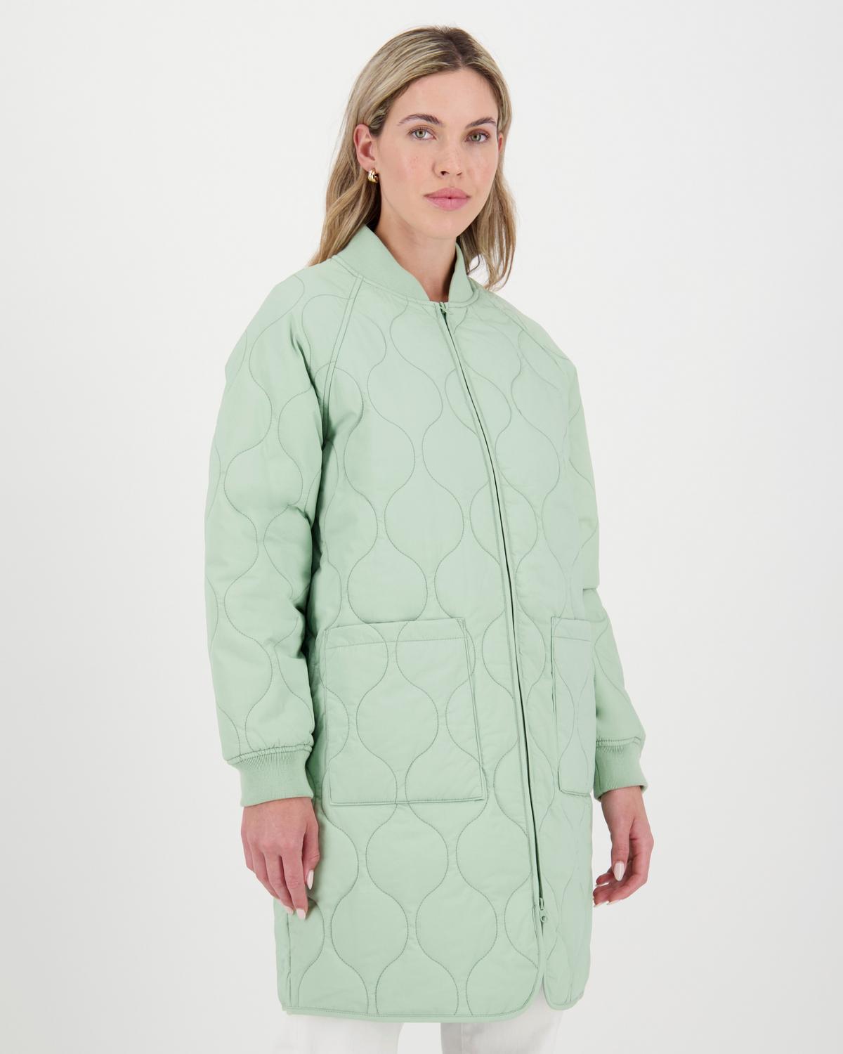 Poetry Kristina Long Line Quilted Coat -  sage