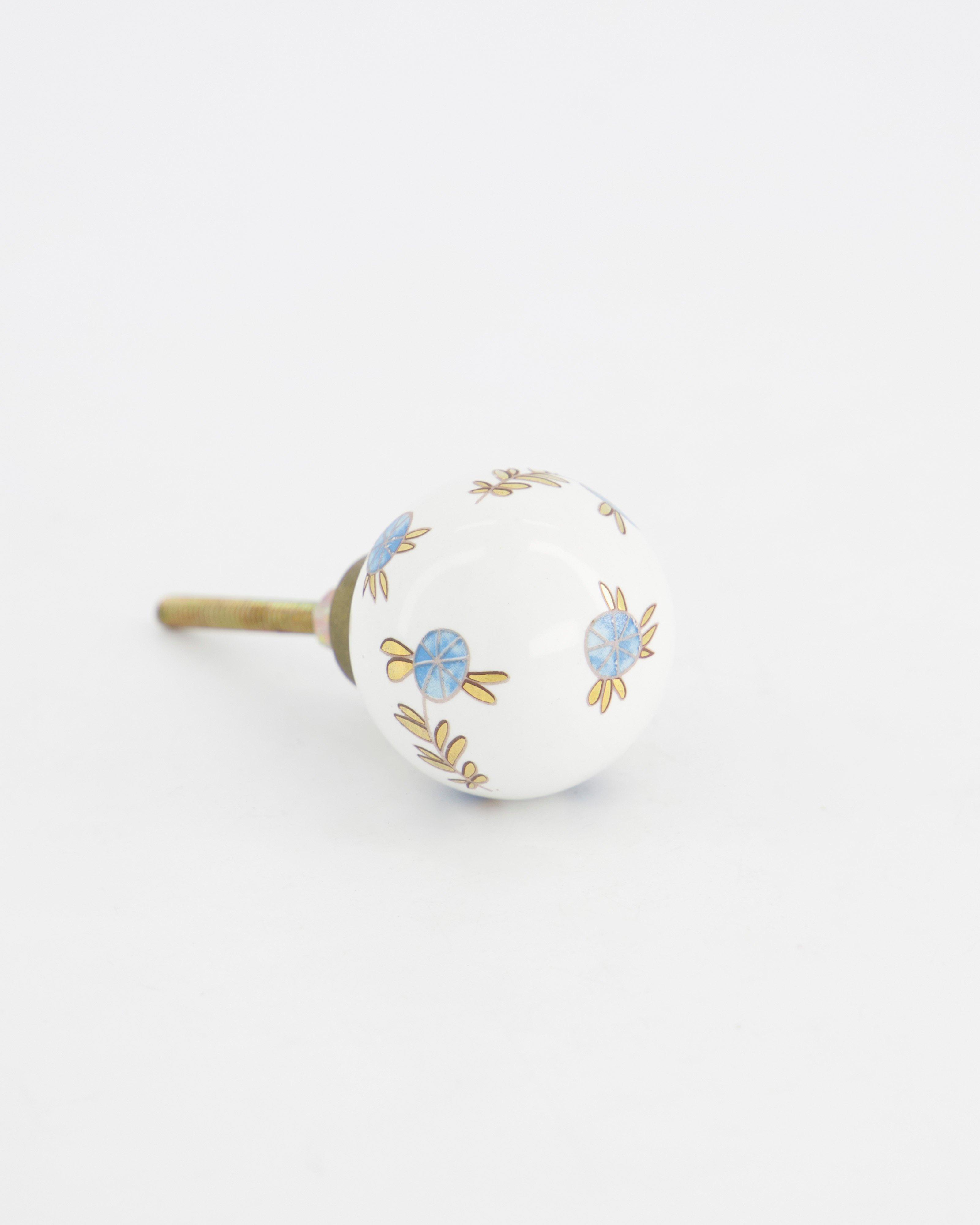 Gold and Blue Floral Knob -  Blue