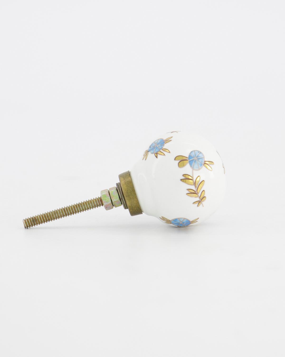 Gold and Blue Floral Knob -  Blue