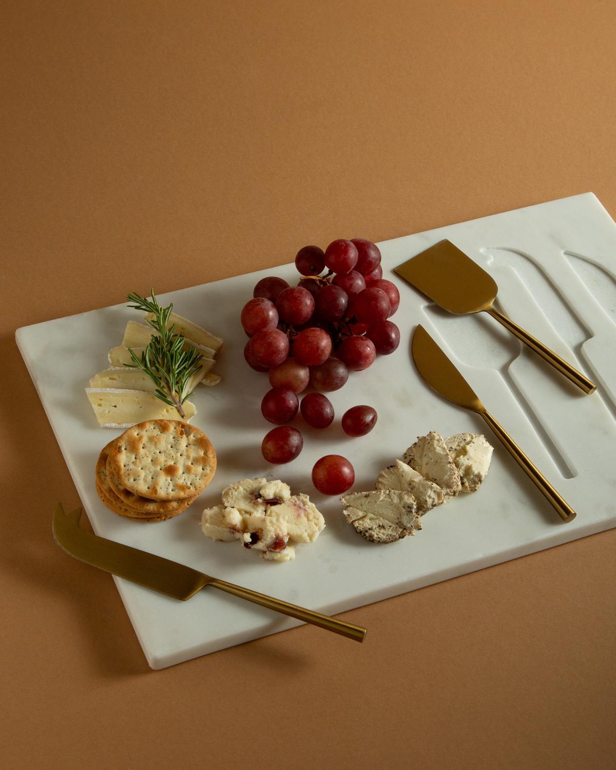 Marble Cheese Board Set -  White