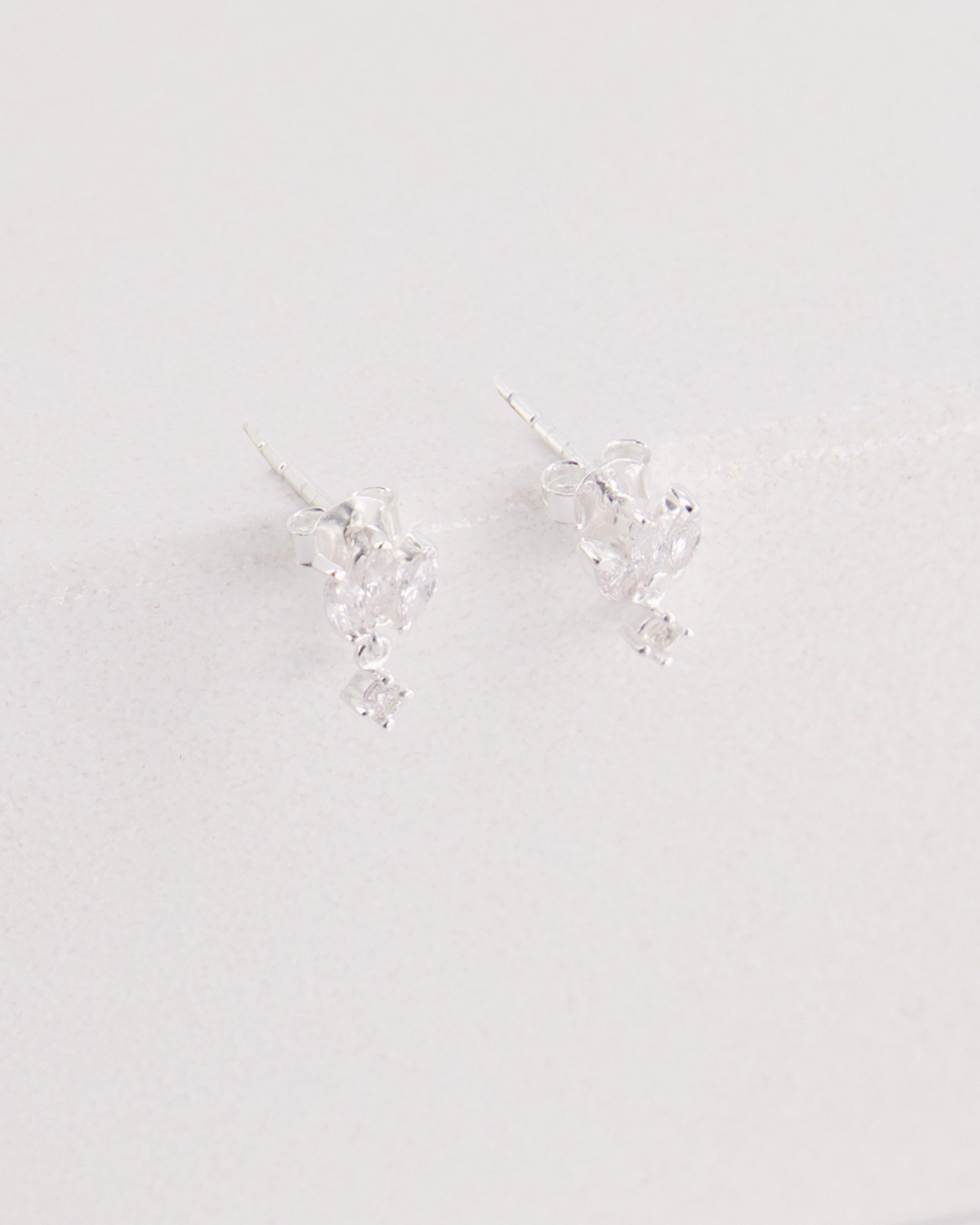Silver Cubic Zirconia Leaf Drop Earrings -  silver