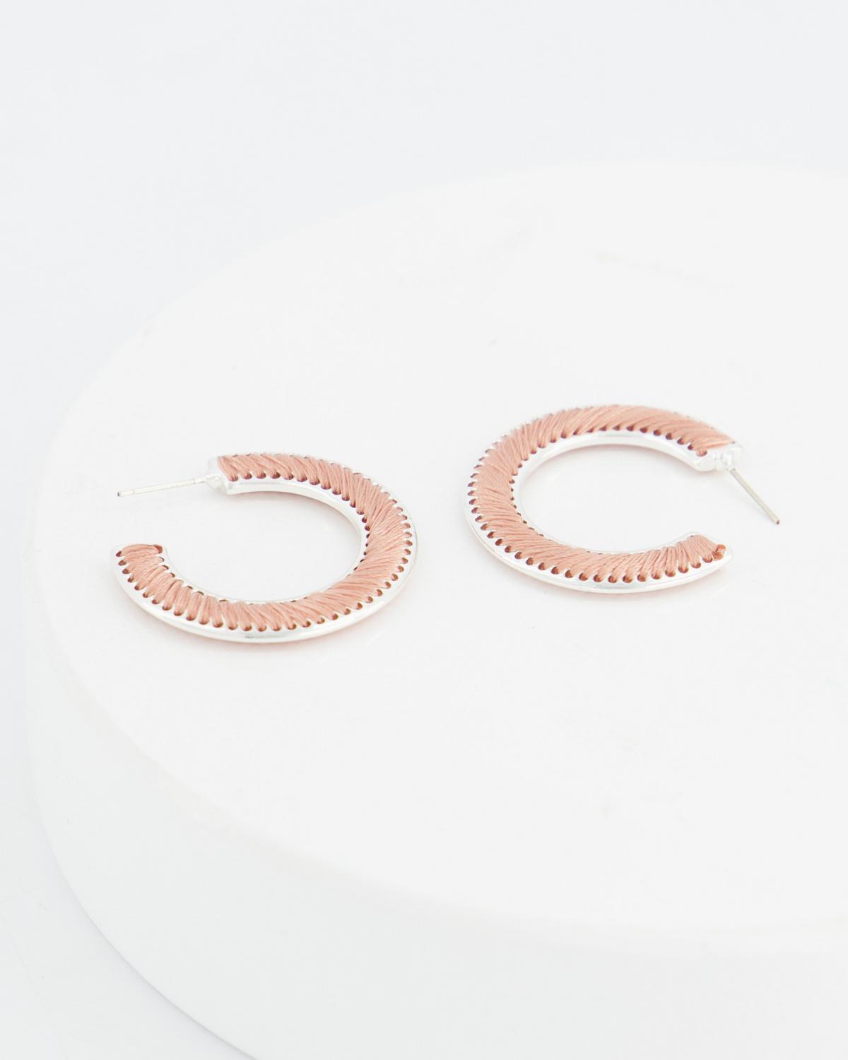 Thread Detail Hoop Earrings -  Pink