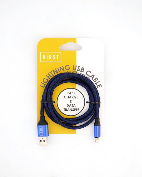 Birst Nylon Lightning Braided Charging + Sync Cable 1m 2amp -  blue