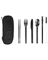 EcoVessel Wanderware 6-Piece Reusable Stainless Steel Utensil Set with Travel Pouch -  black