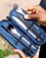 EcoVessel Wanderware 6-Piece Reusable Stainless Steel Utensil Set with Travel Pouch -  black