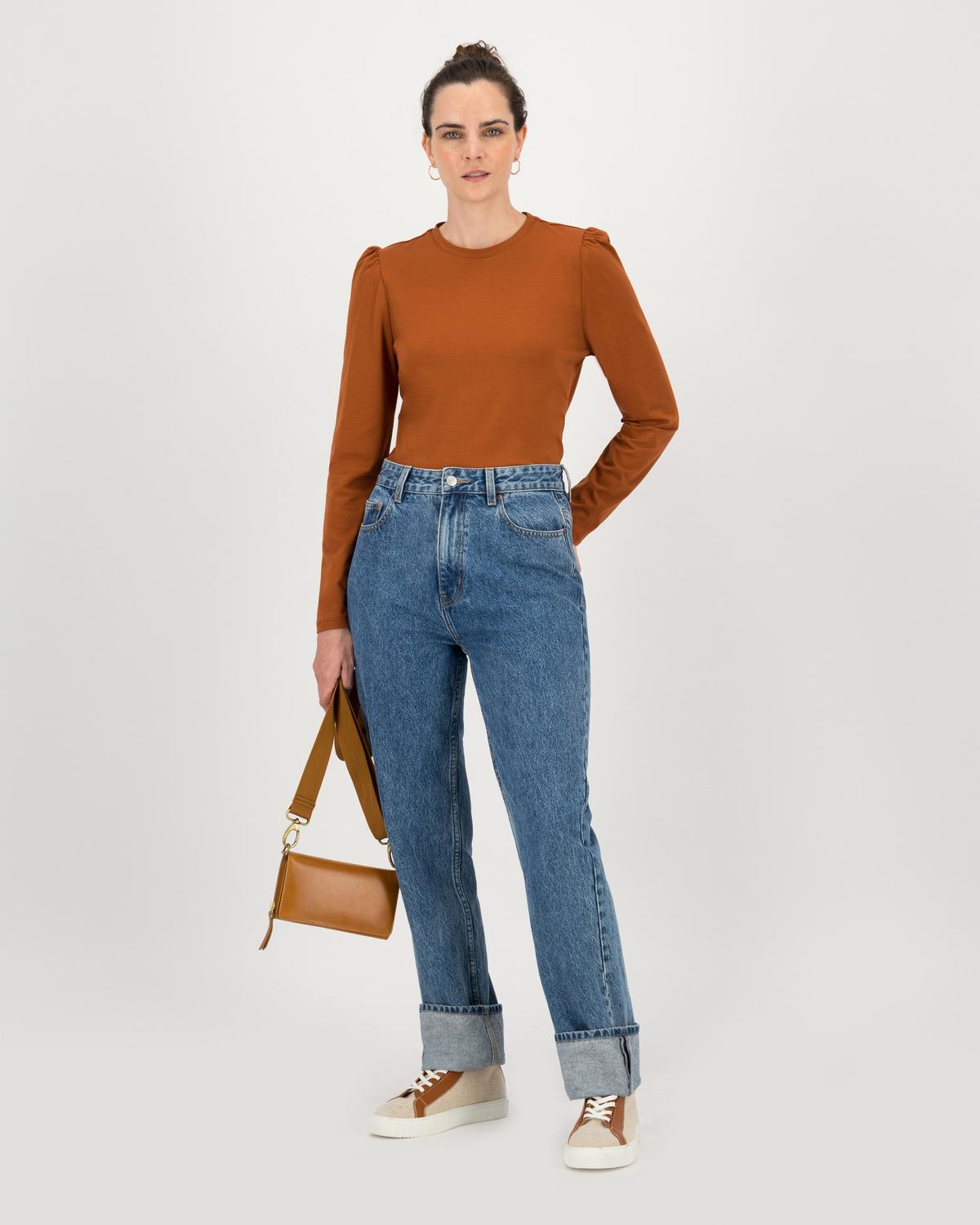 Thelma Puff Sleeve Top -  Brown