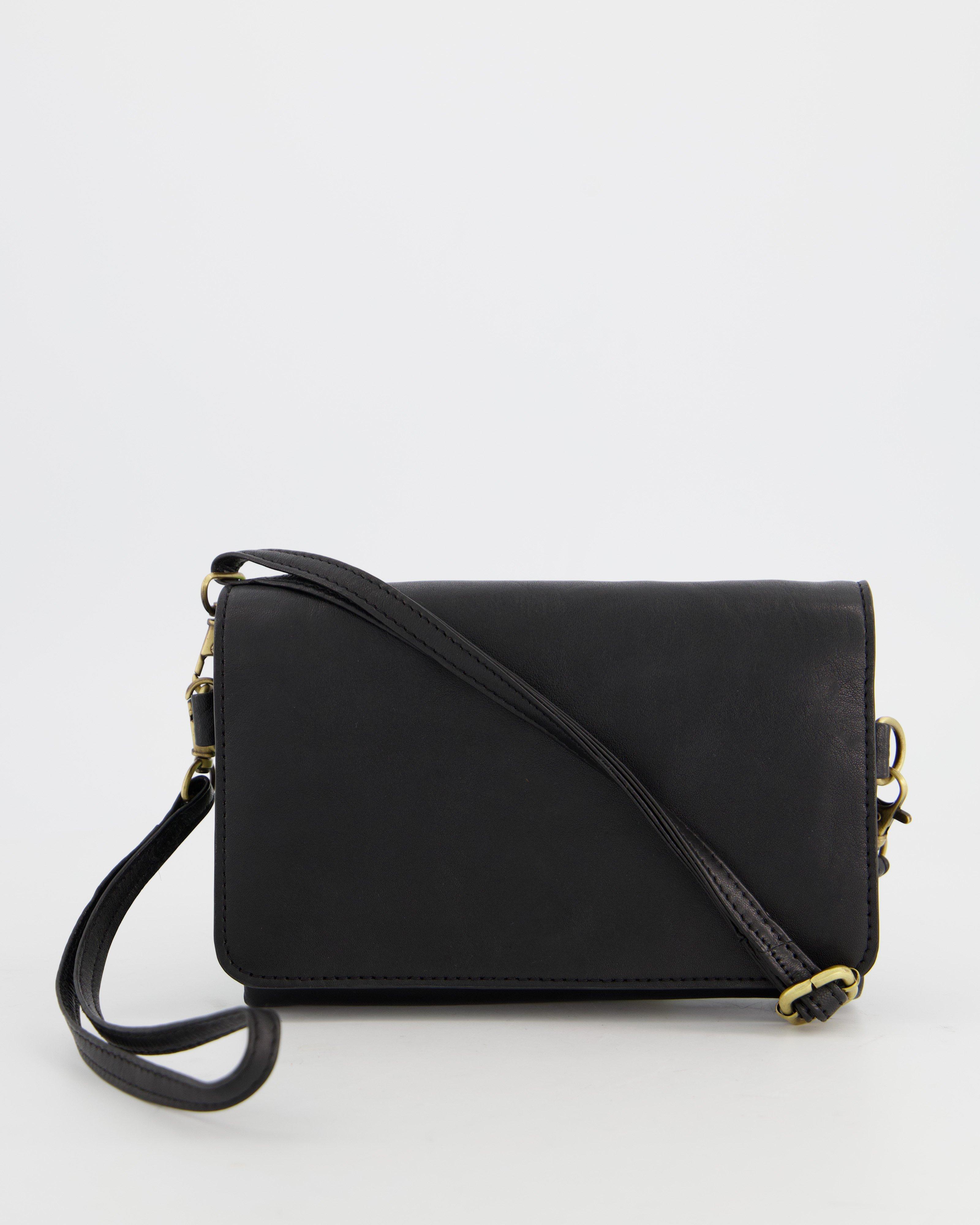 Brenna Multi-Functional Leather Crossbody Bag -  Black