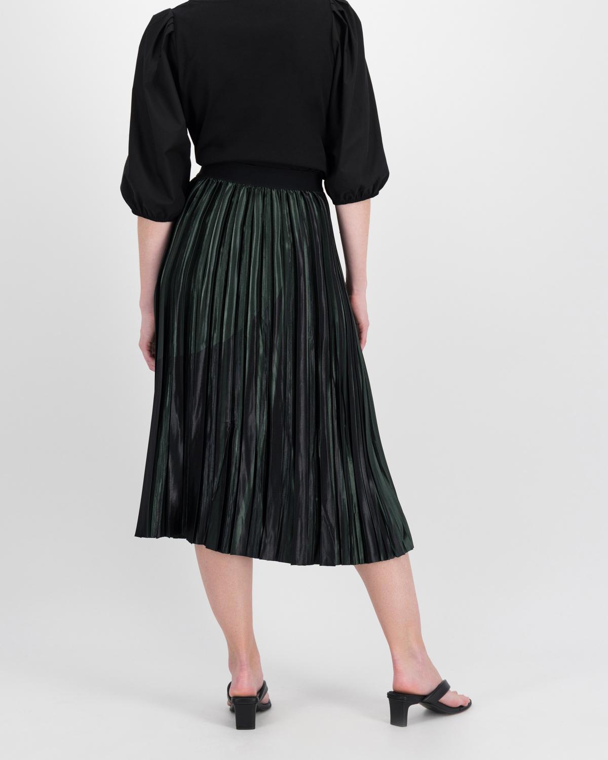 Poetry Helena Satin Pleated Skirt -  Dark Green/Dark Olive