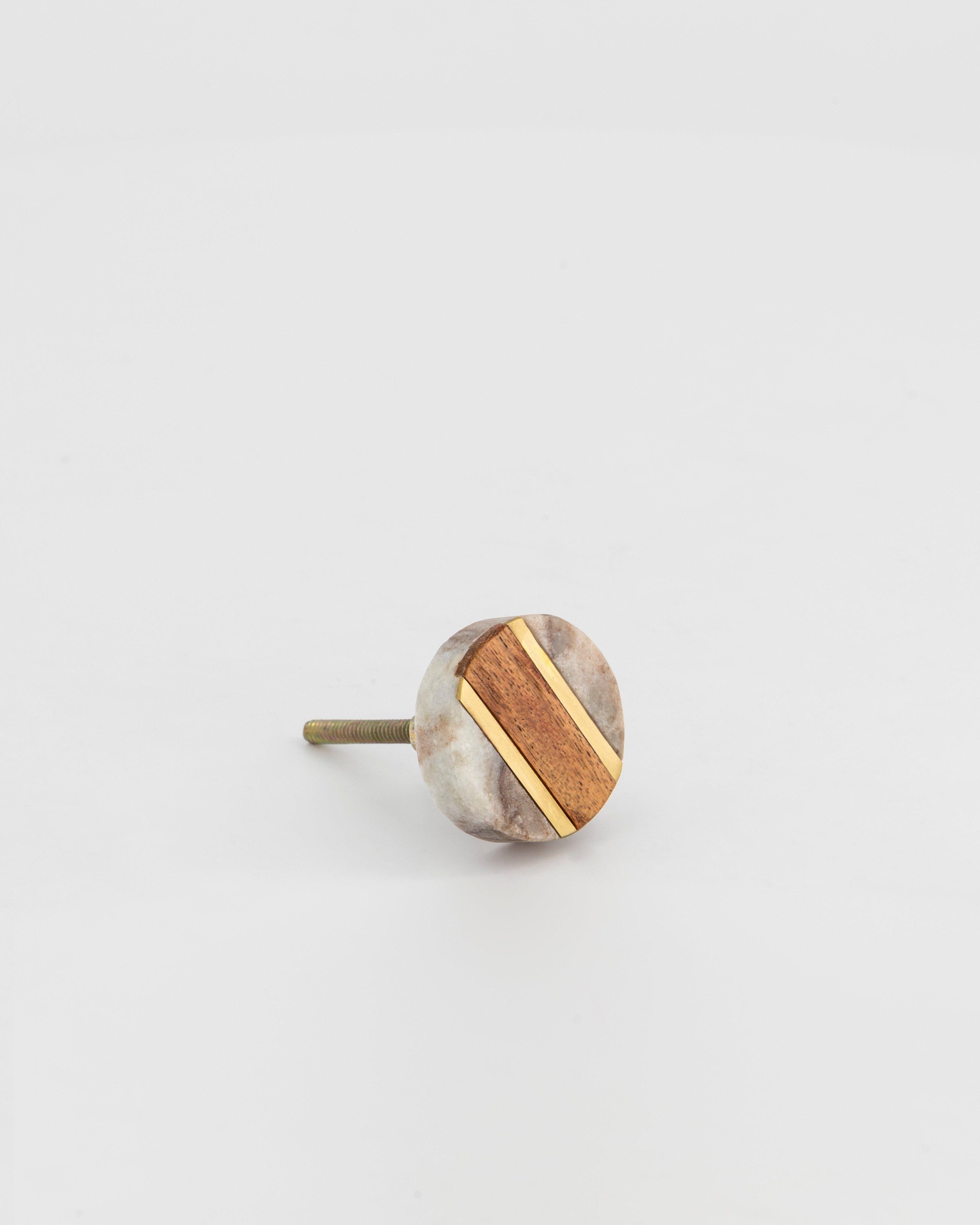 Taupe Marble Wood Brass Knob -  Taupe