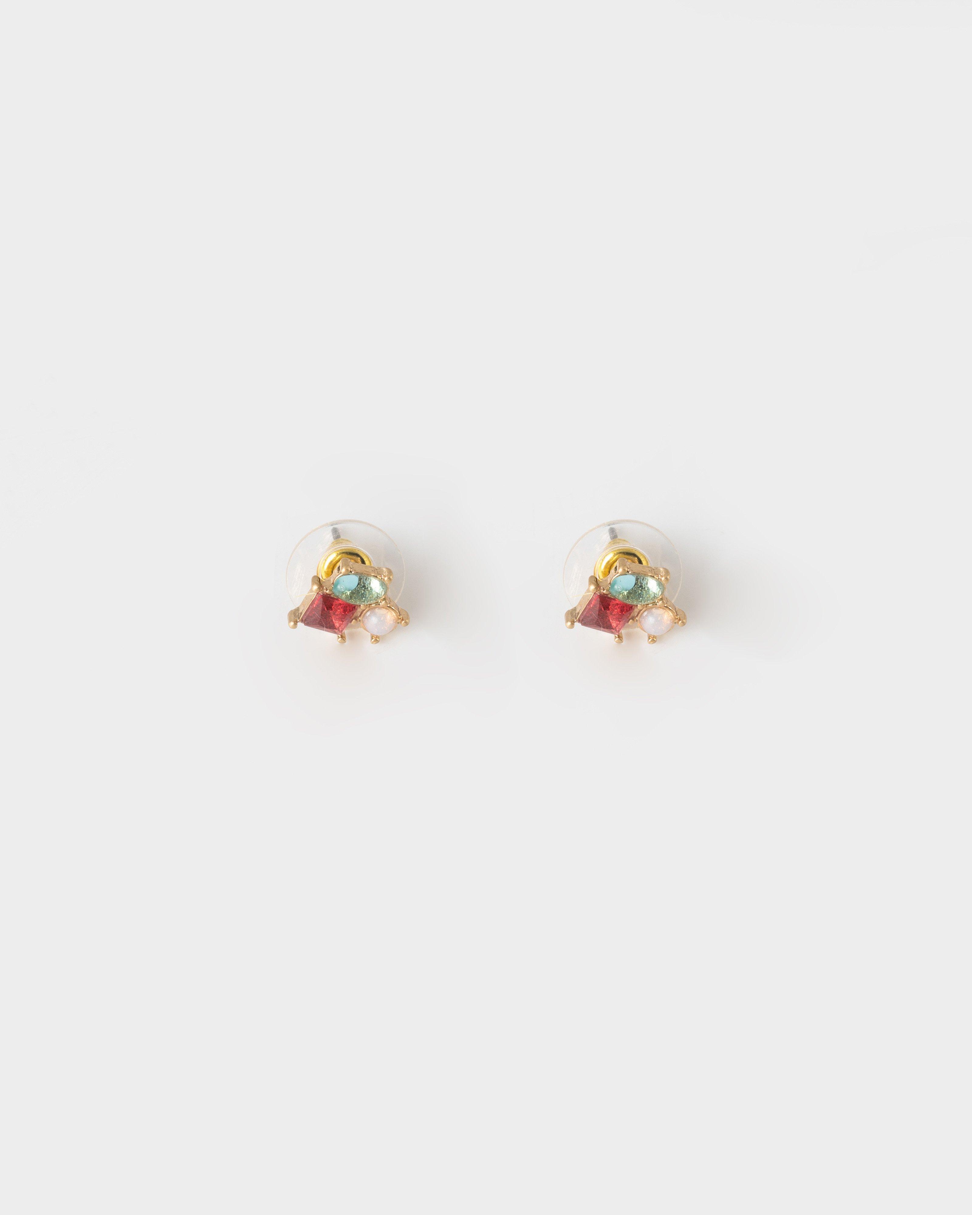 Clustered Natural Stone Stud Earrings -  Pink