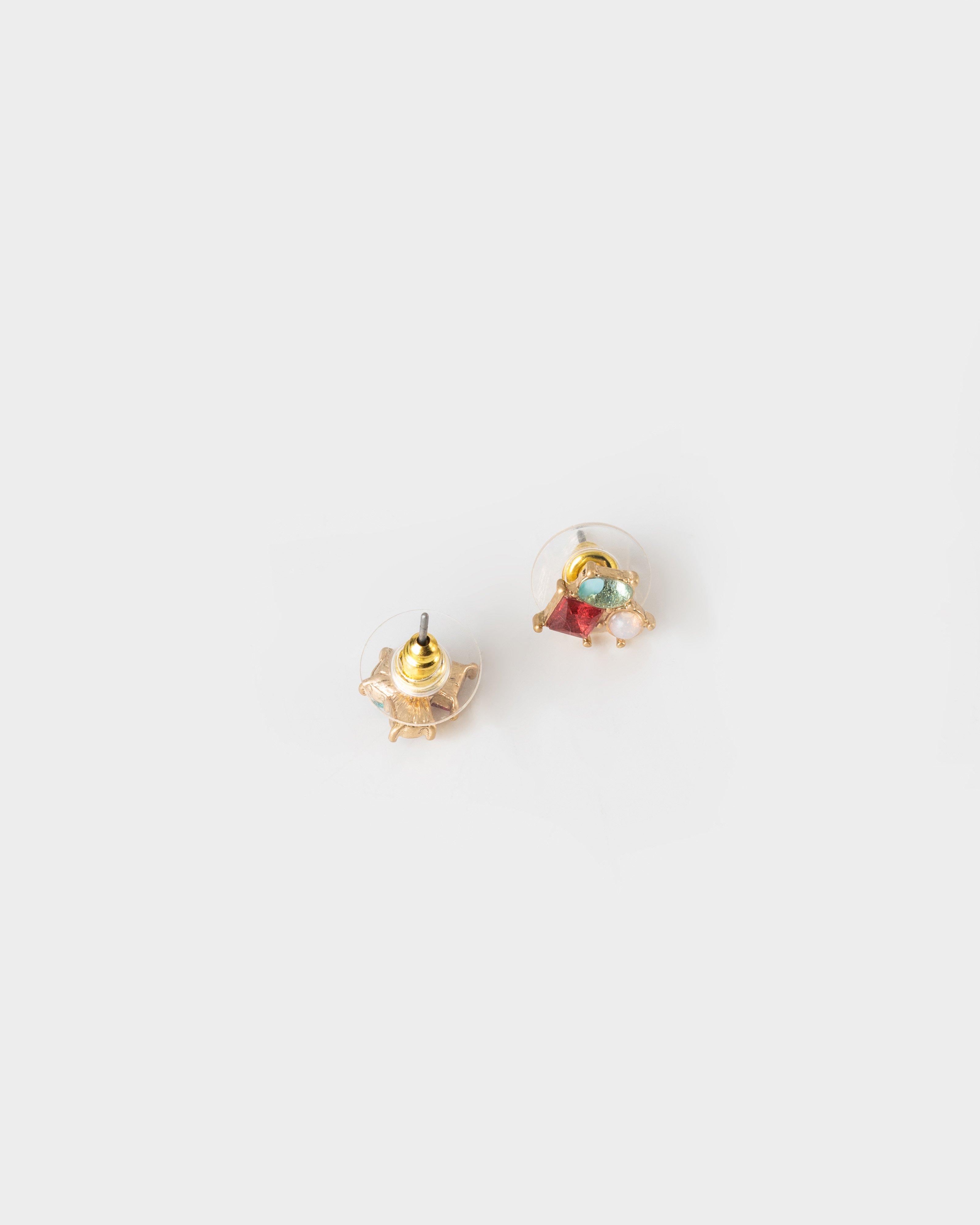 Clustered Natural Stone Stud Earrings -  Pink