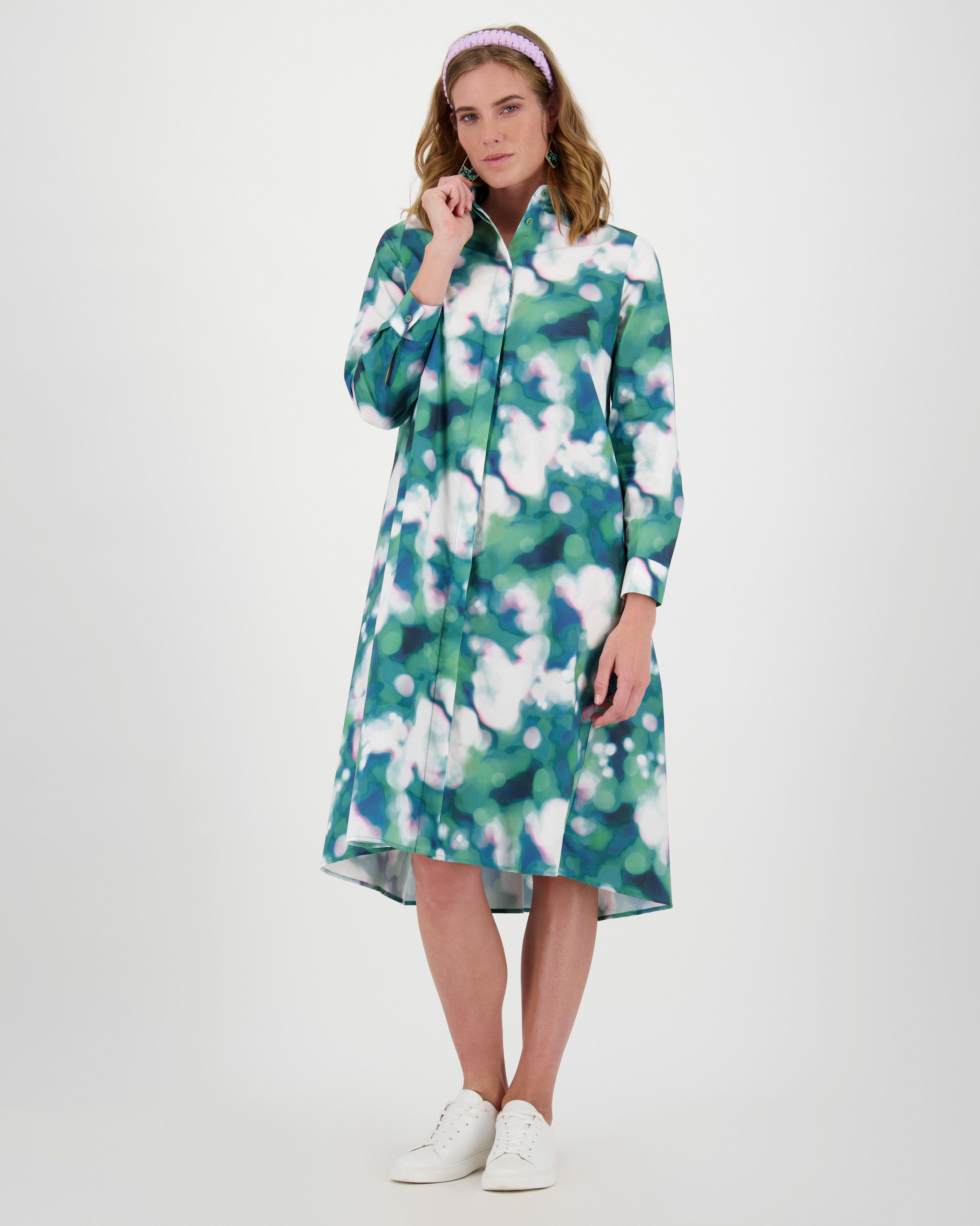 Poetry Ione Printed Longer Length Shirt Dress -  green