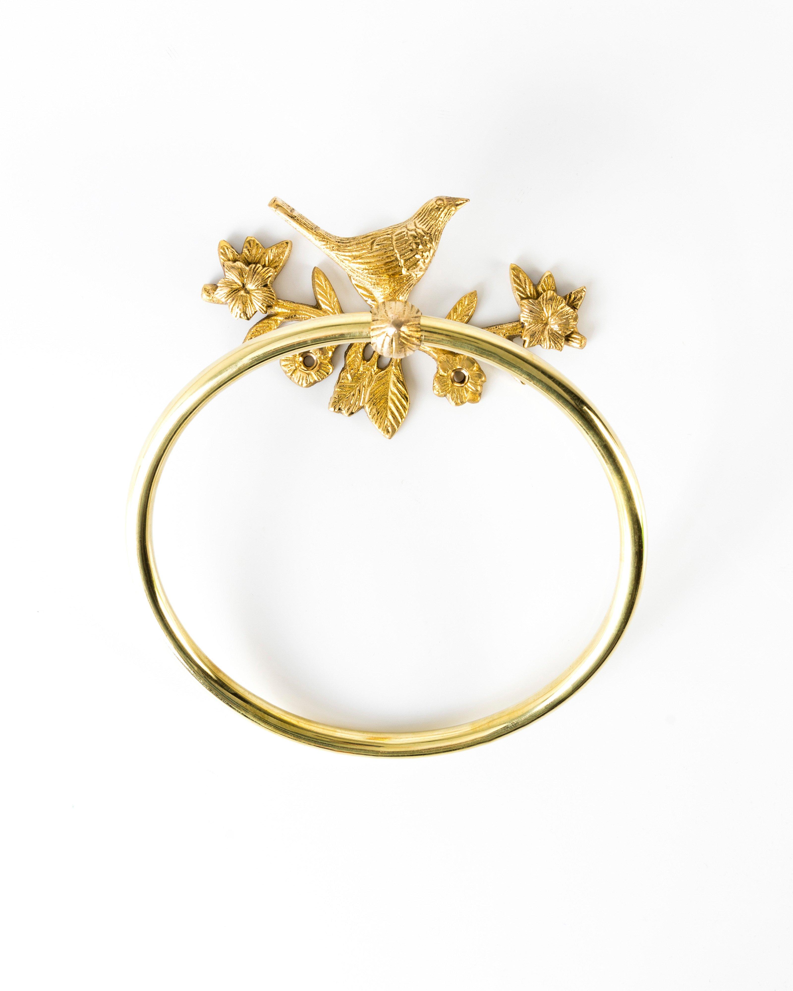 Brass Bird Hand Towel Ring -  Gold