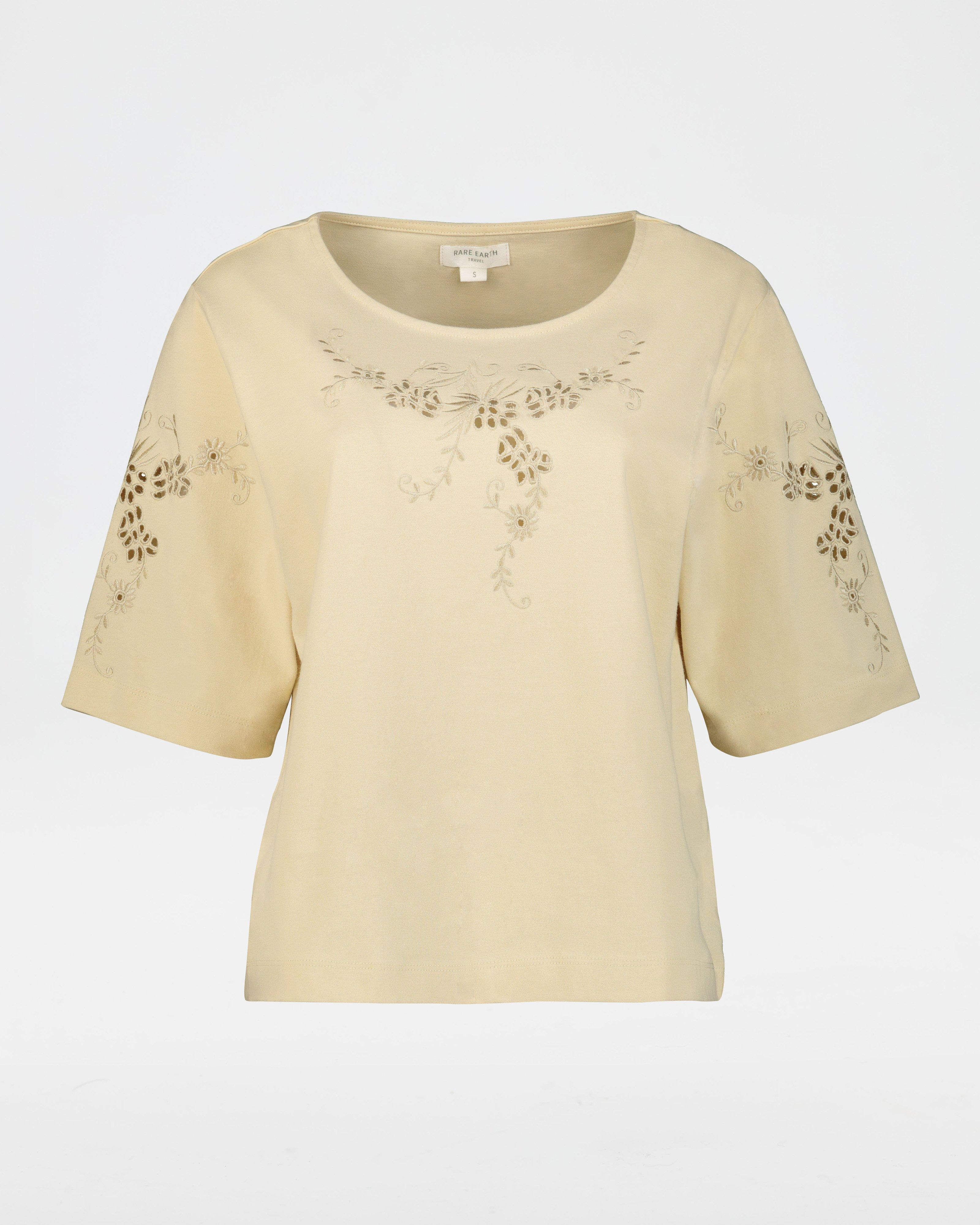 Rare Earth Women's Hazel Embroidered T-shirt -  Stone