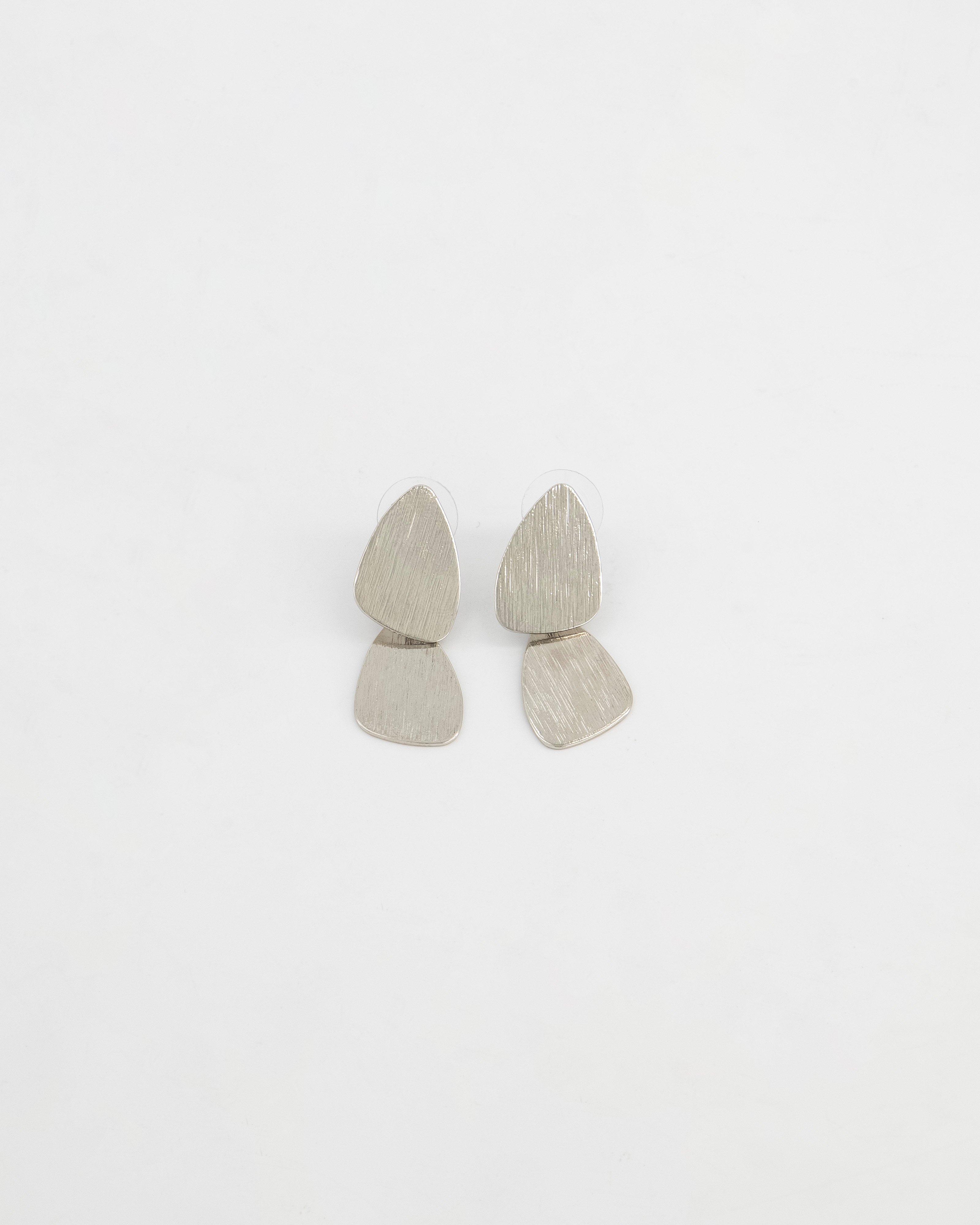 Organic Drop Textured Earrings -  Silver