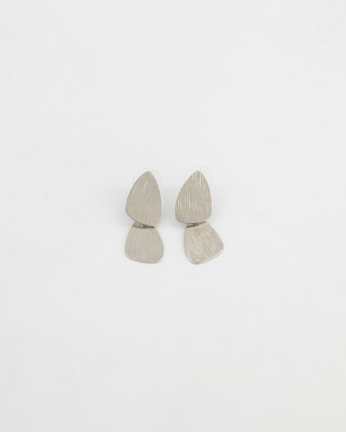 Organic Drop Textured Earrings -  Silver