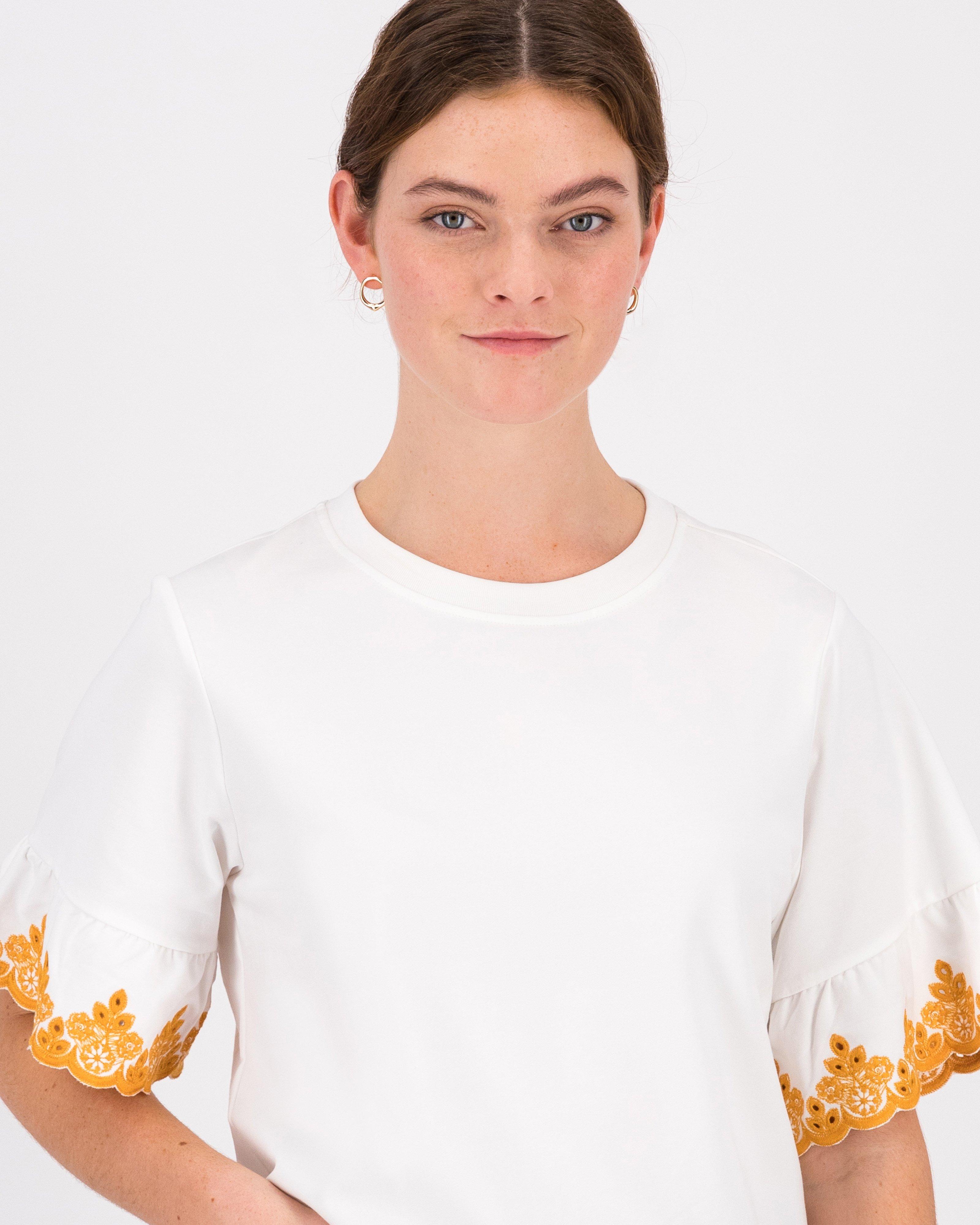Leah Schiffli Detail T-Shirt -  Ochre