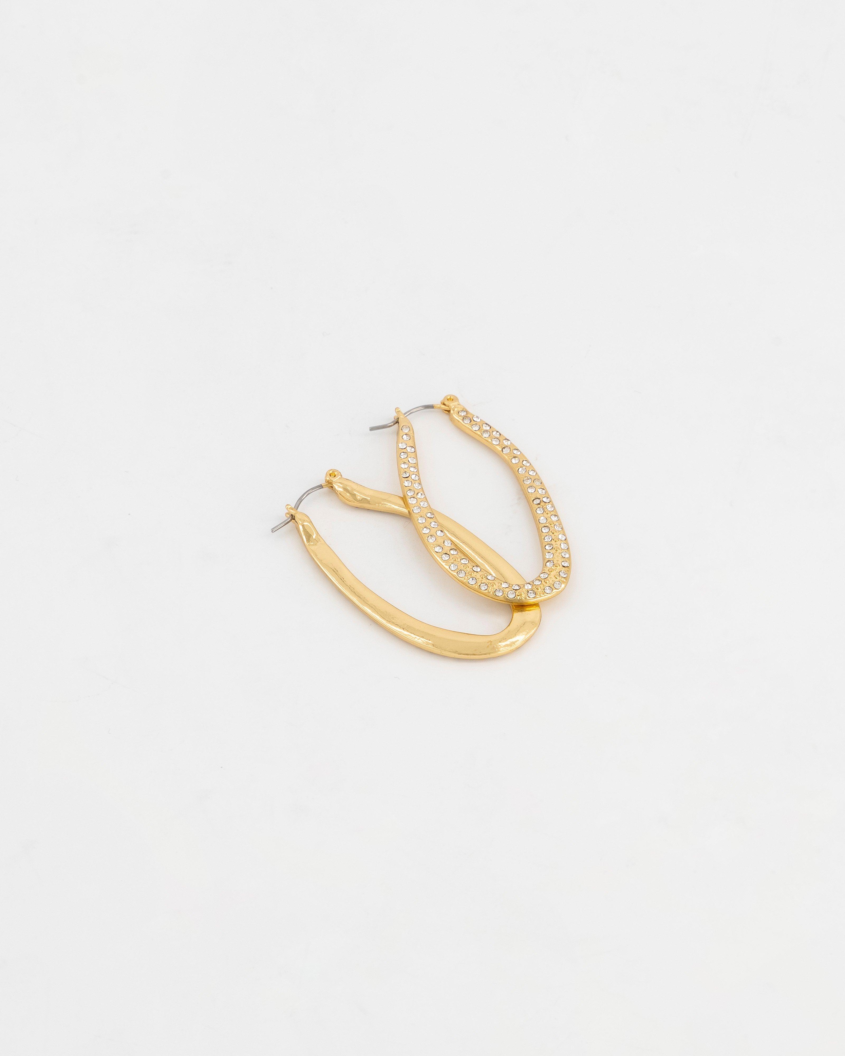 Organic Oval Stone Inset Hoop Earrings -  Camo