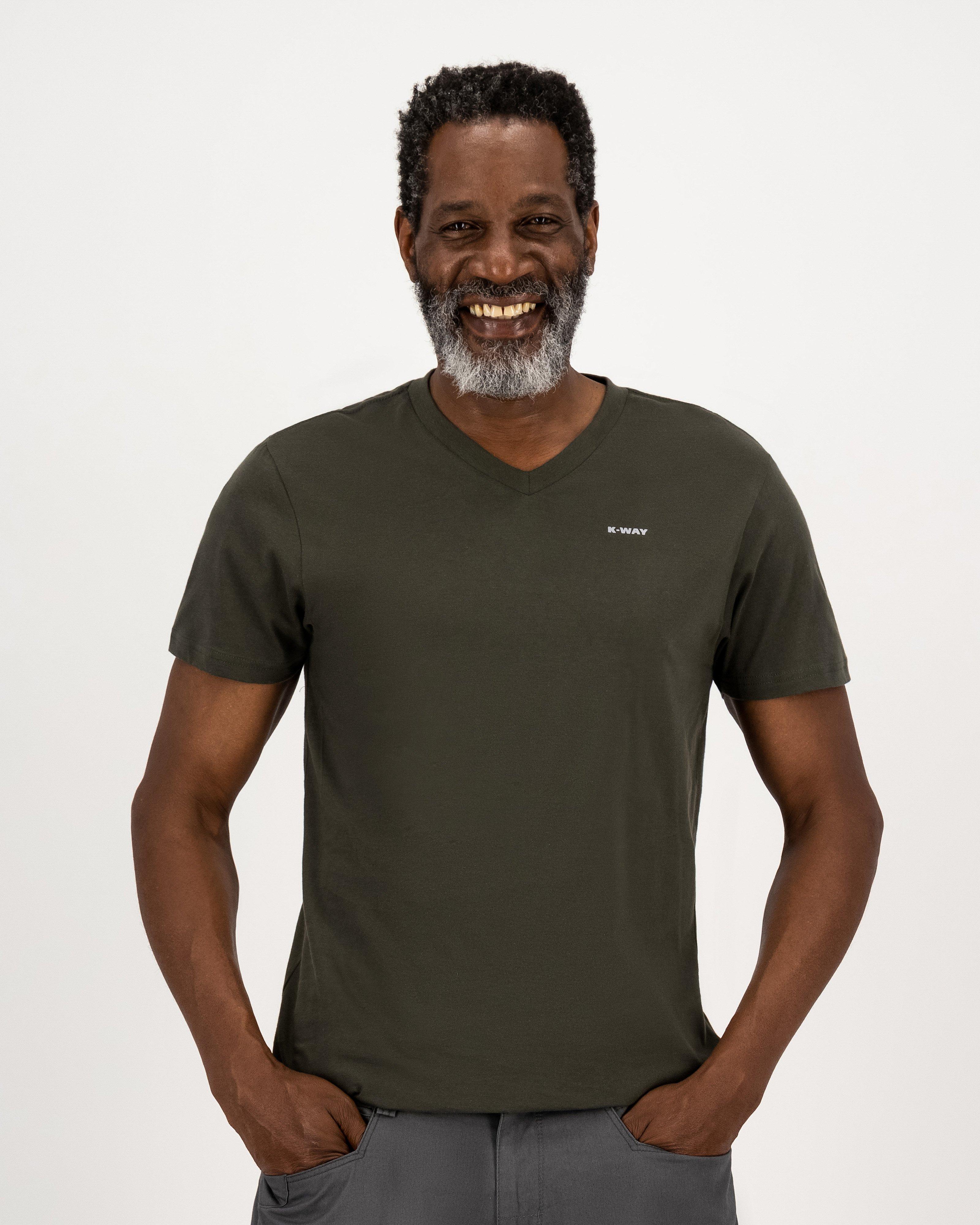 K-Way Elements Men's V-neck Cotton T-shirt -  Olive