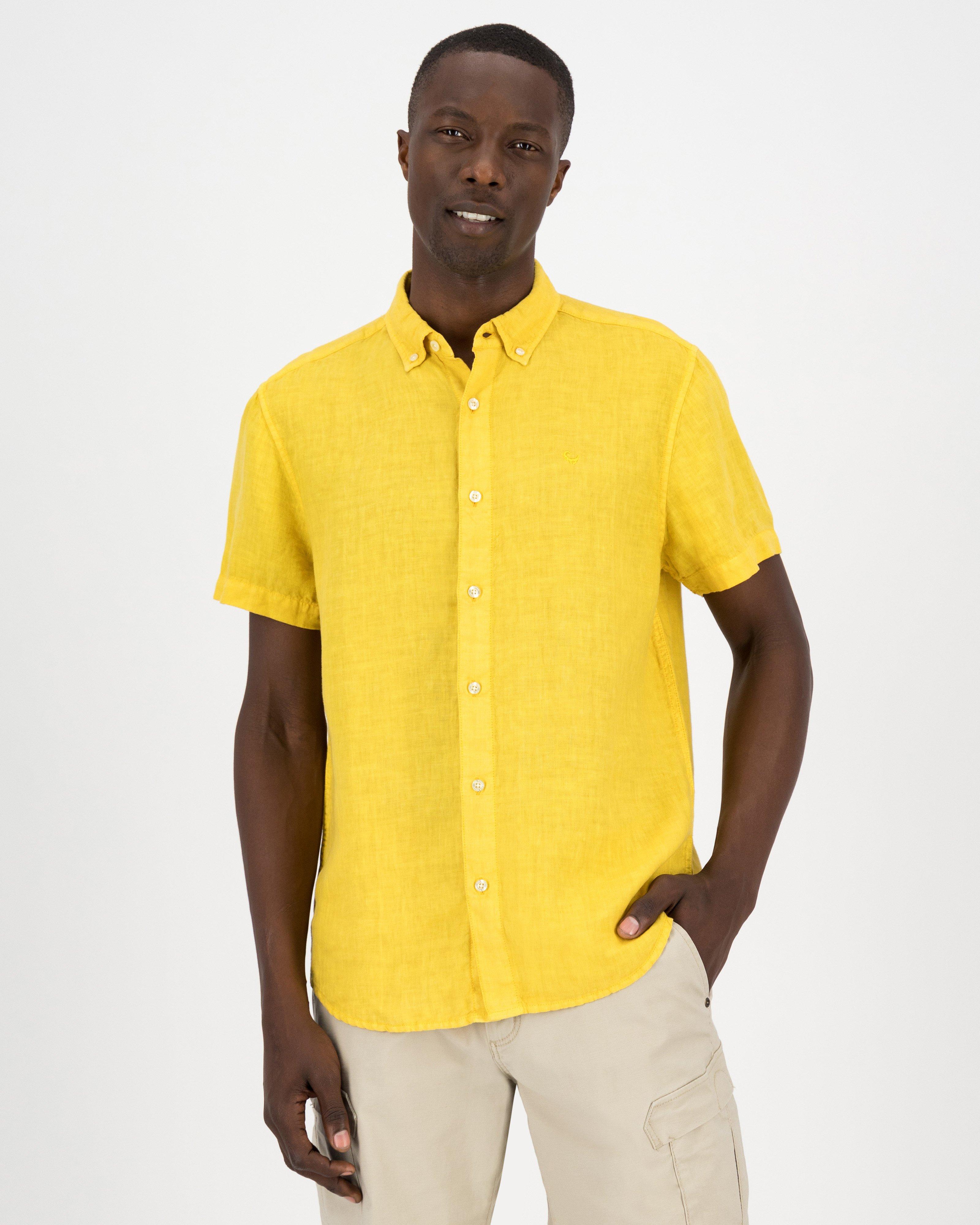 Yellow linen top sale