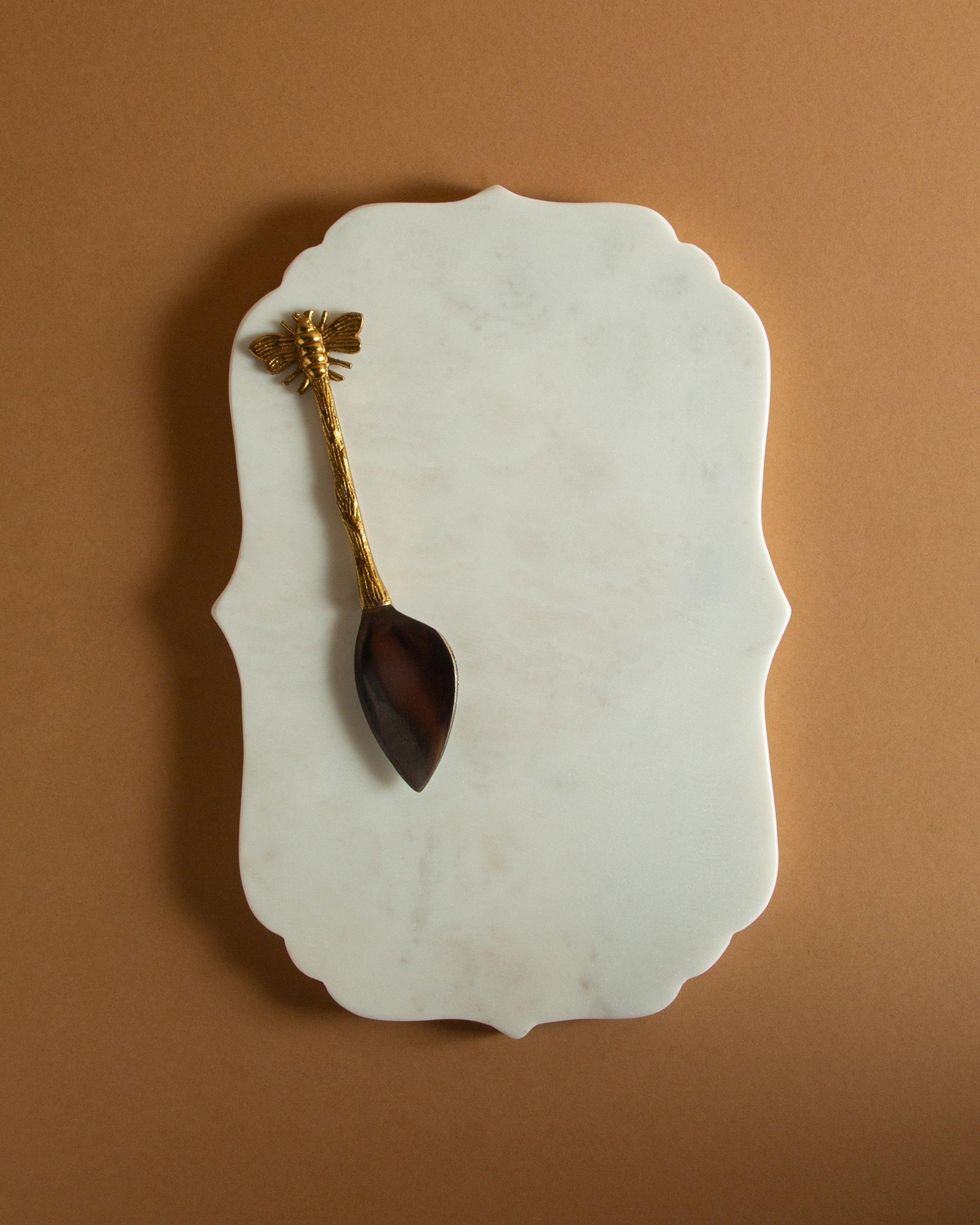 Festive Marble Board w Bee Cheese Knife -  White
