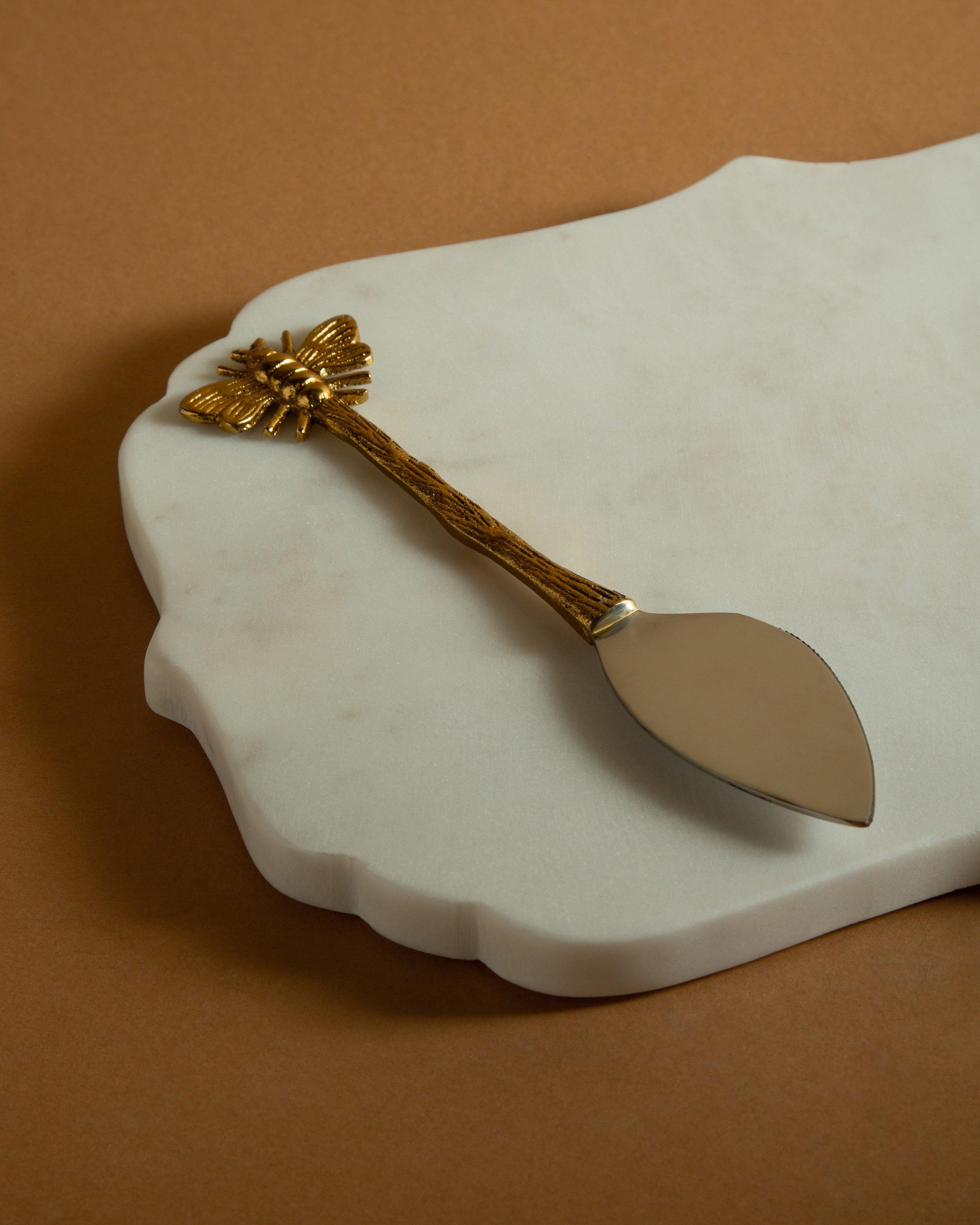Festive Marble Board w Bee Cheese Knife -  White