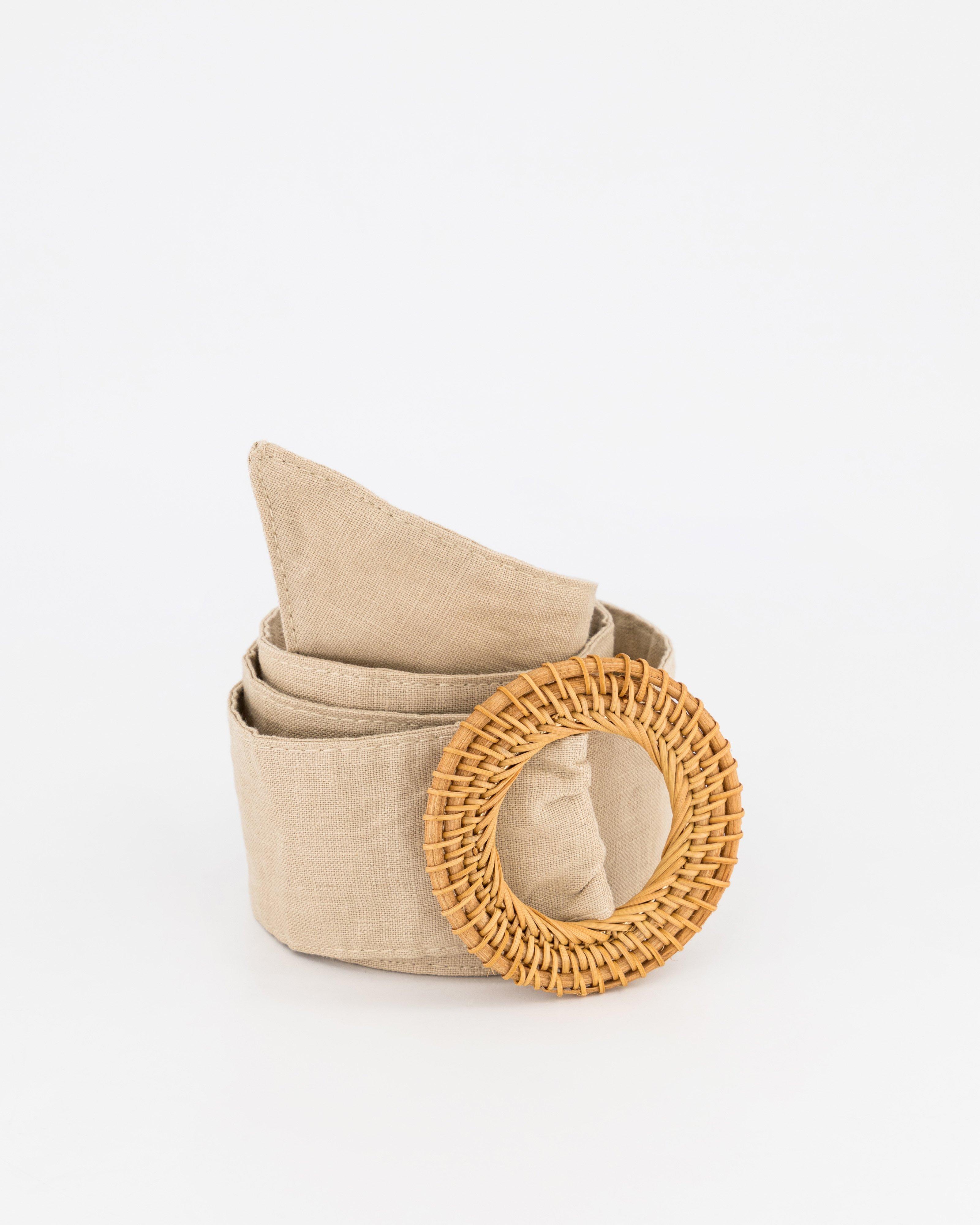 Parker Linen Rattan Buckle Belt -  Stone