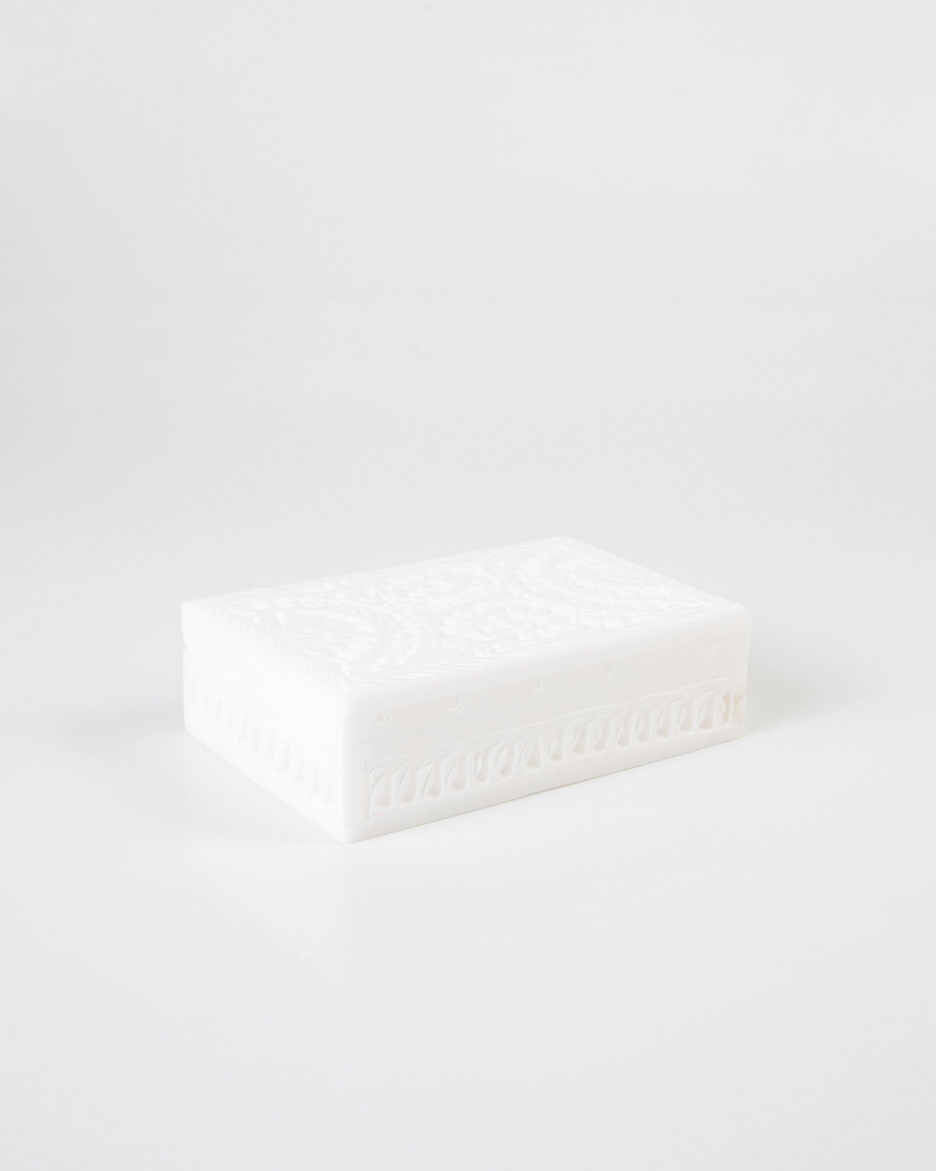 Carved Alabaster Trinket Box -  White