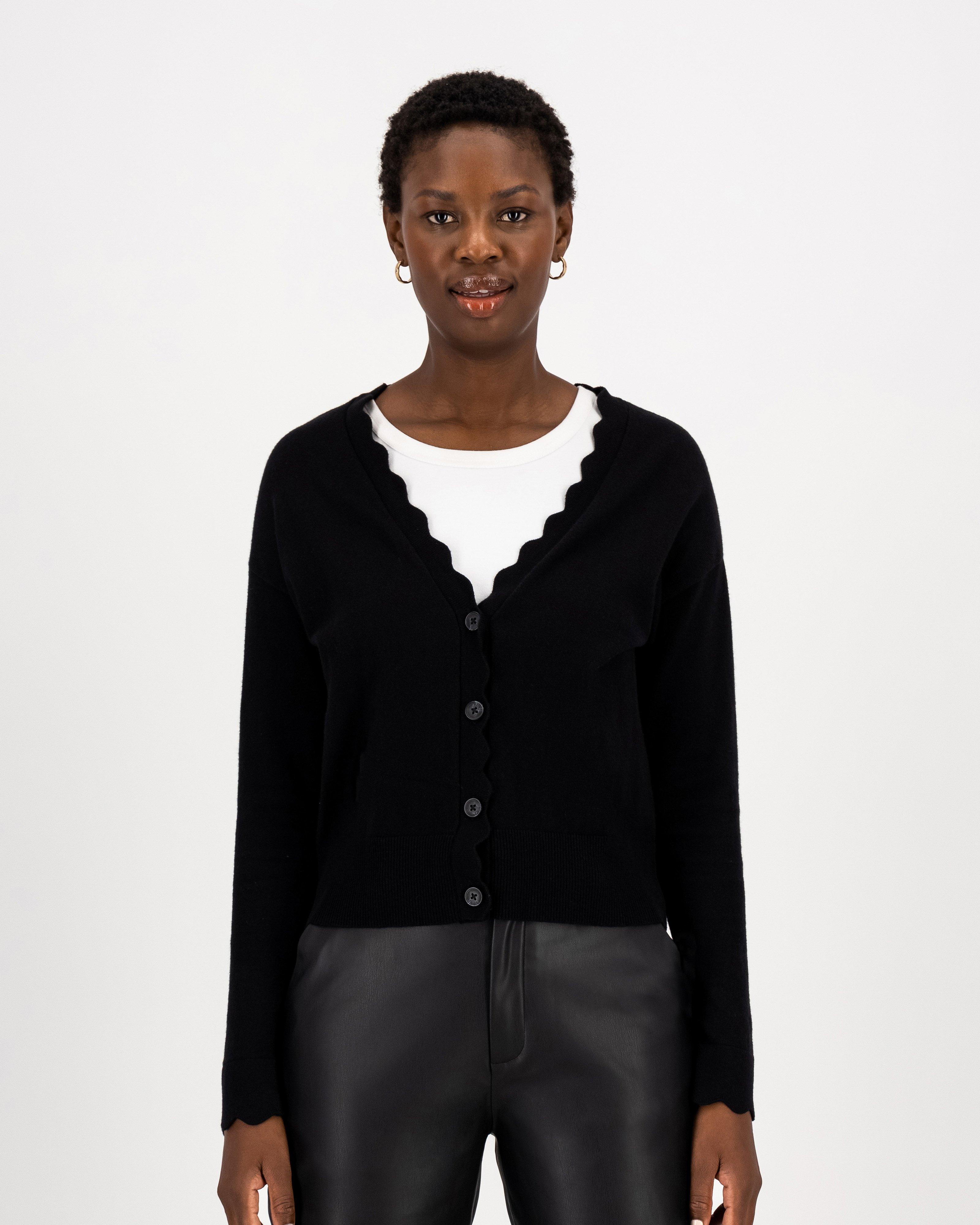 Grace Scalloped Cardigan -  Black
