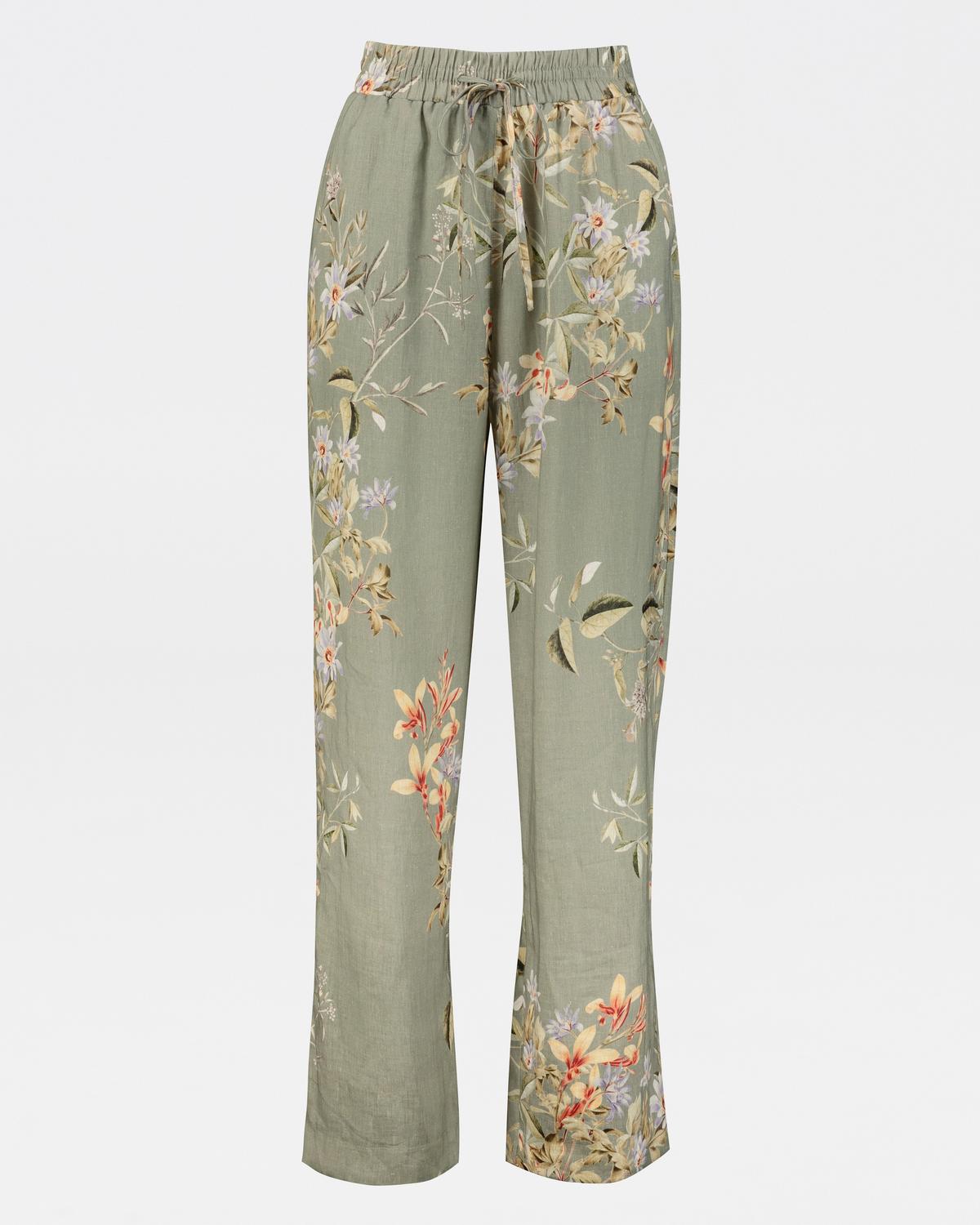 Poetry Ana Greens Linen printed pant -  green