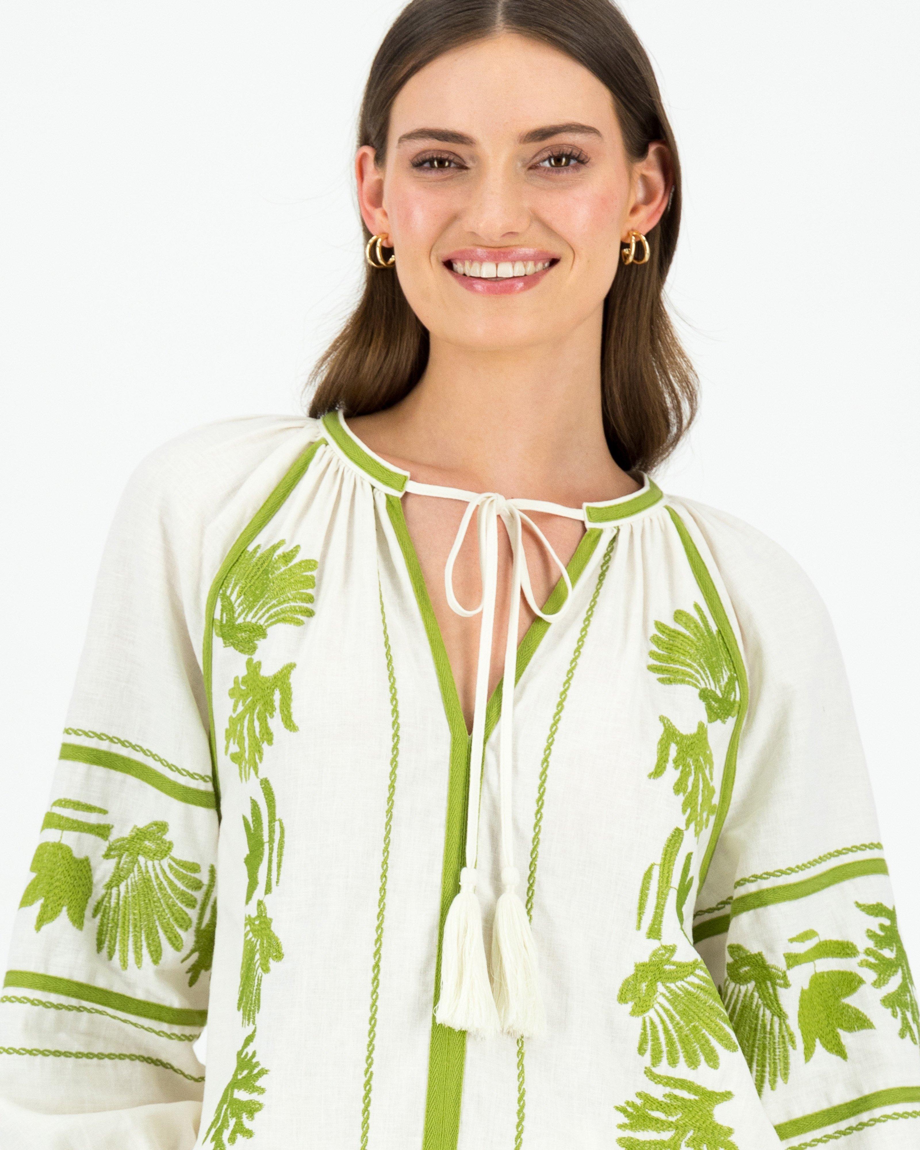 Aika Embroidered Blouse -  Green